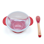 Kids Boon Baby Suction Bowl Set with Lid and Soft-Tip Spoon – Spill-Proof Toddler Travel Feeding Kit (Red)