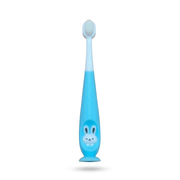 Kids Boon Soft Bristle Baby Training Toothbrush | Suction Cup Base & Easy Grip | Blue Bunny