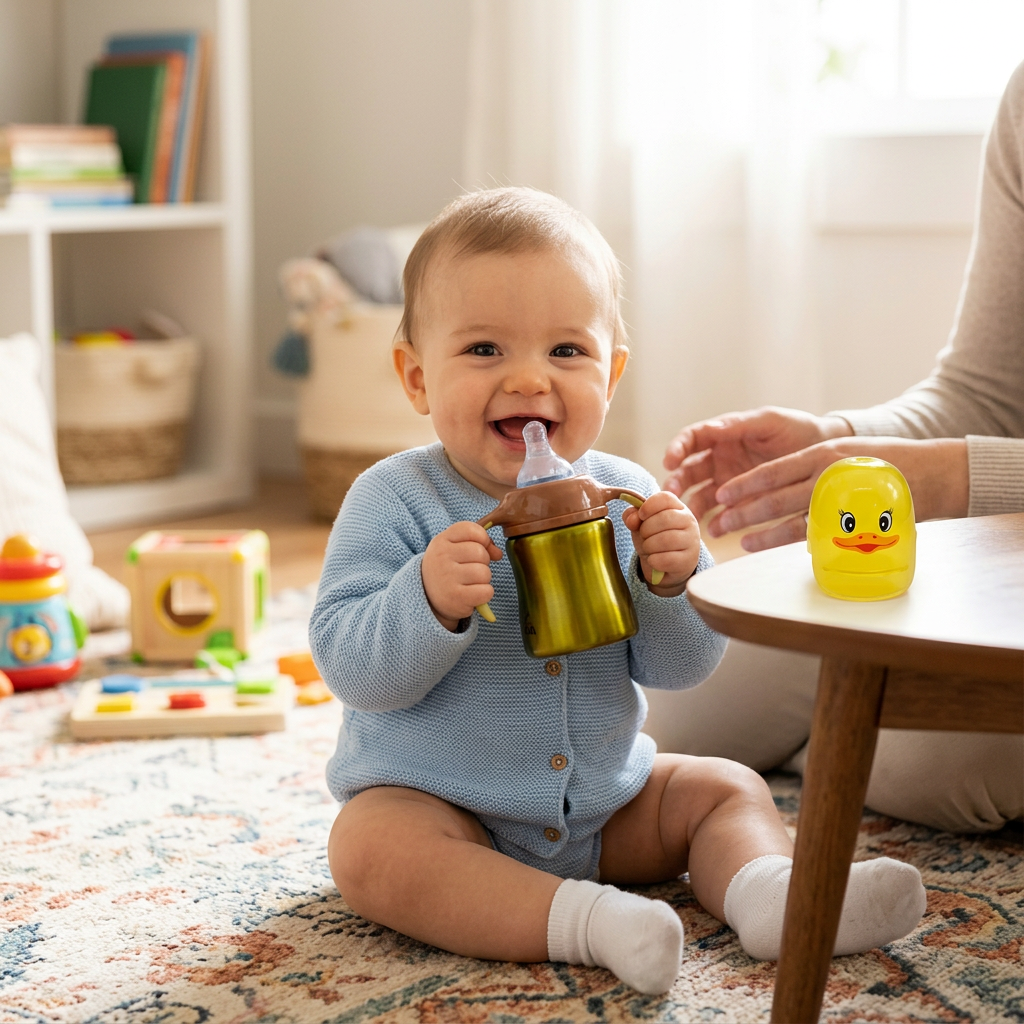 Kids Boon Insulated Stainless Steel Baby Bottle with Handles & Duck Cap