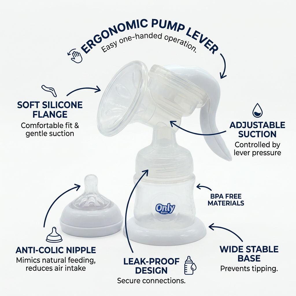 Only Baby Ergonomic Manual Breast Pump & Feeding Bottle Set | BPA-Free, Portable & Quiet