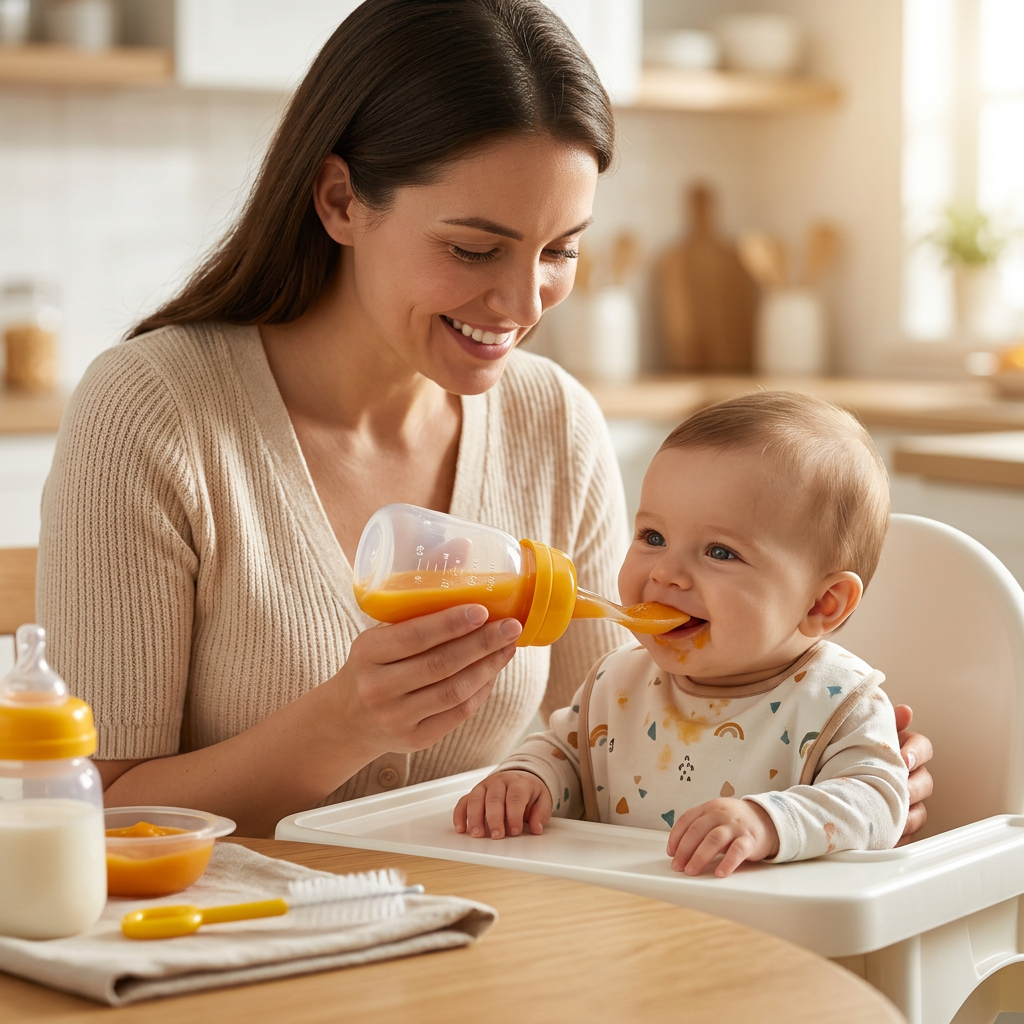 Kids Boon Silicone Baby Squeeze Feeder Spoon | 120ml Infant Food Dispenser Bottle with Cleaning Brush