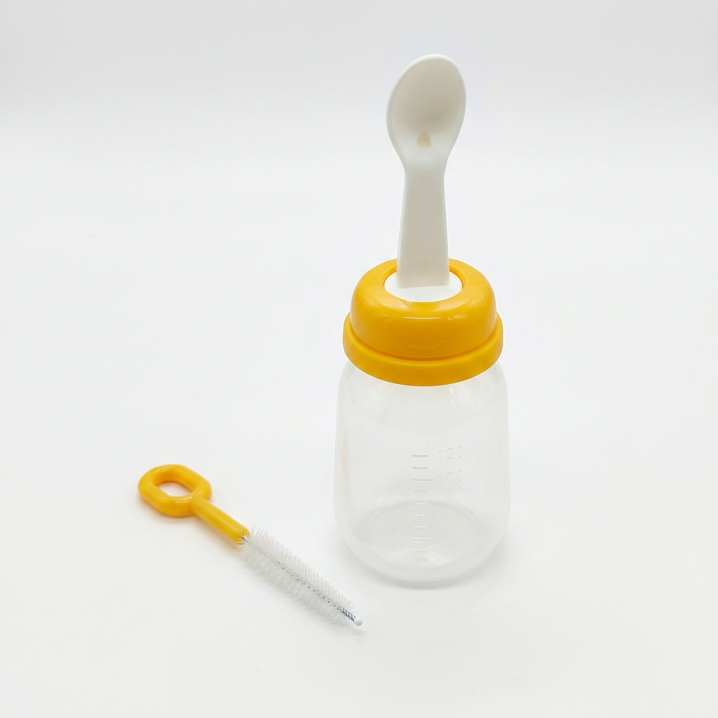 Kids Boon Silicone Baby Squeeze Feeder Spoon | 120ml Infant Food Dispenser Bottle with Cleaning Brush