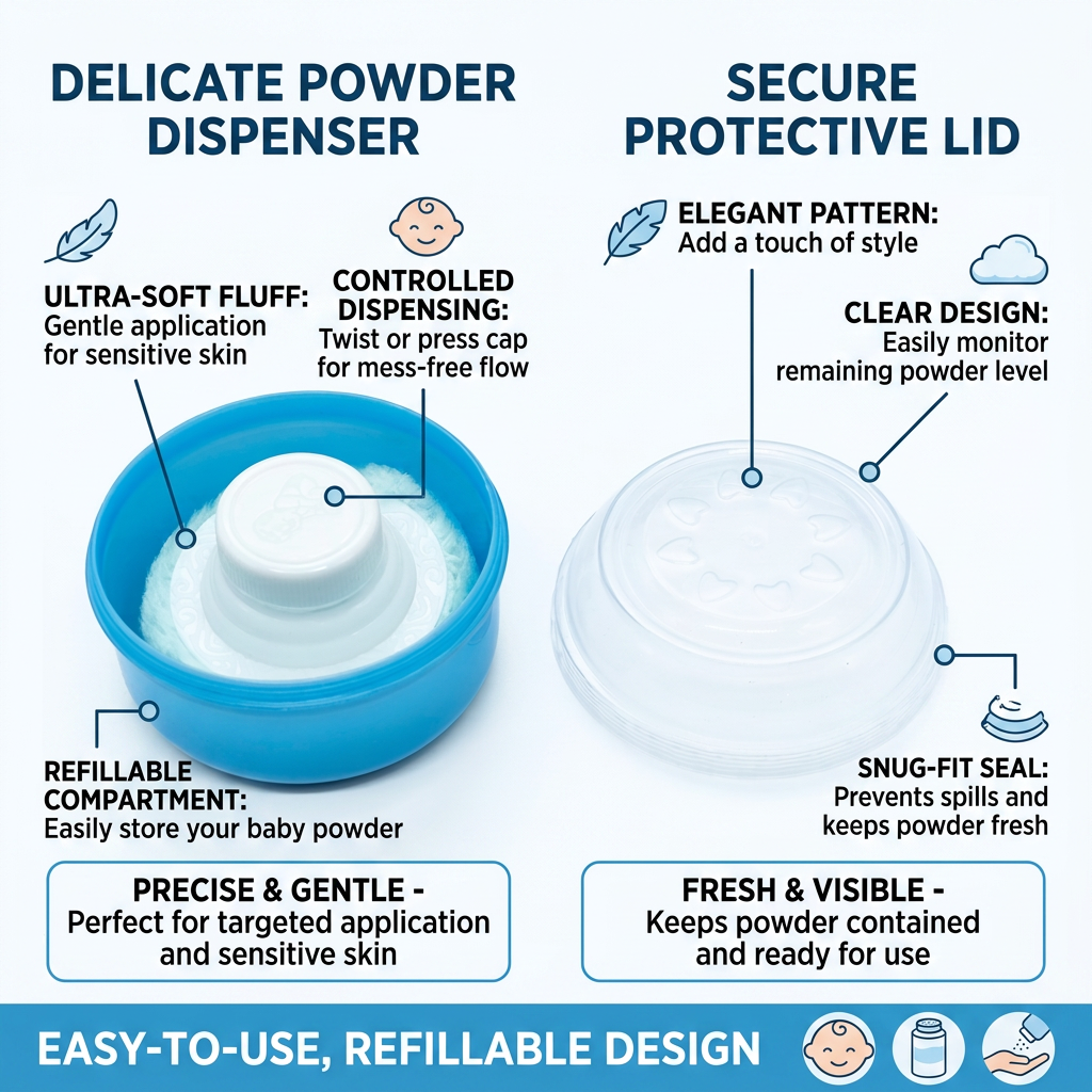 Kids Boon Premium Baby Powder Puff with Container | Soft Sponge Box for Talcum Powder | Travel-Friendly (Blue)