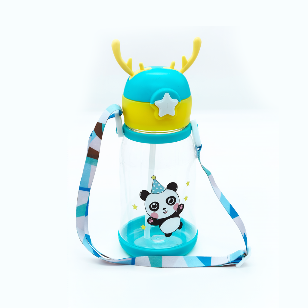 Kids Boon Cute Panda Water Bottle with Straw & Adjustable Strap | Spill-Proof School Sipper for Kids