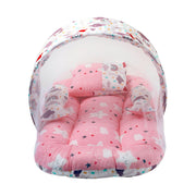 Premium Baby Mosquito Net Bed & Lounger Set | Portable Newborn Sleeper with Canopy & Pillows - Pink Dream Print