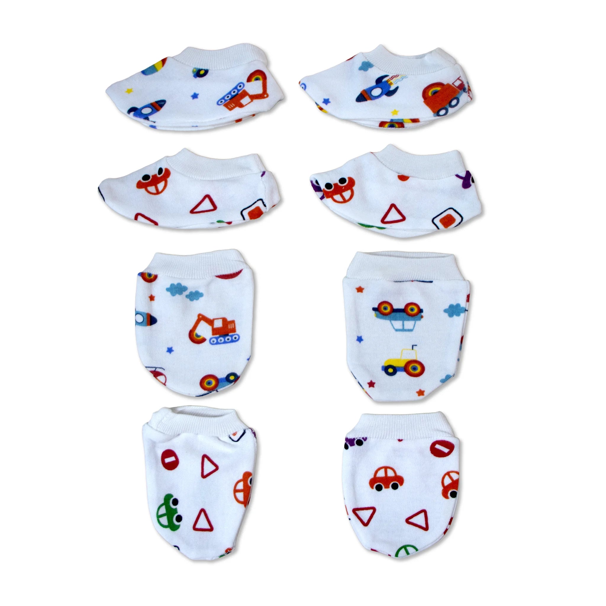 Kids Boon Premium Soft Cotton Baby Mittens and Booties Set (4 Pairs Combo)