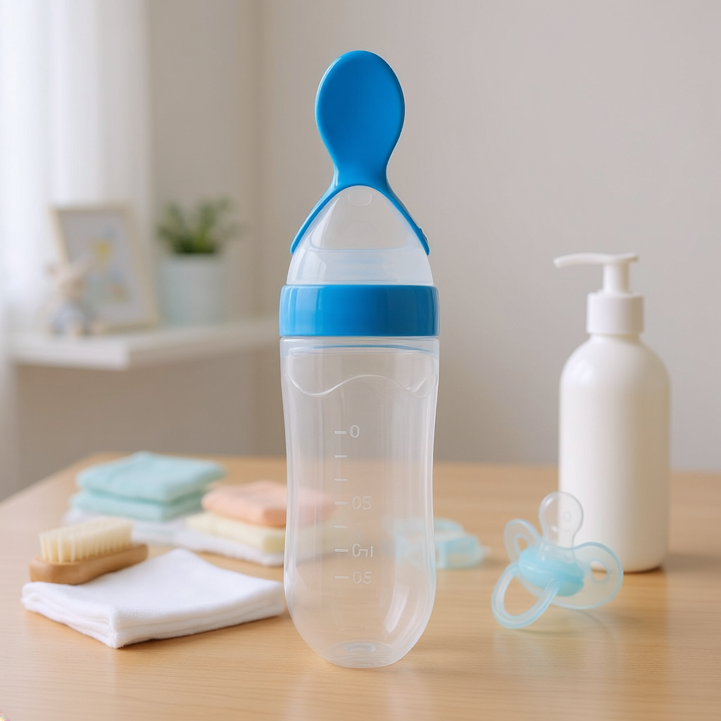 Kids Boon Squeeze Baby Food Dispensing Spoon | Silicone Feeder Bottle (Blue)