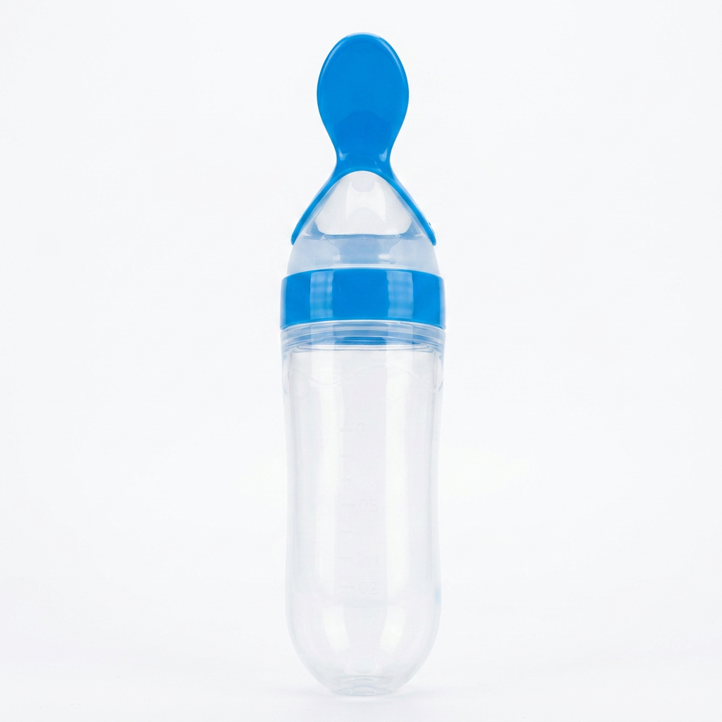 Kids Boon Squeeze Baby Food Dispensing Spoon | Silicone Feeder Bottle (Blue)