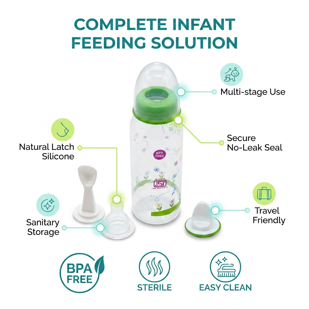 Kids Boon 3-in-1 BPA-Free Baby Feeding Bottle with Spoon Feeder & Nipple (250ml)