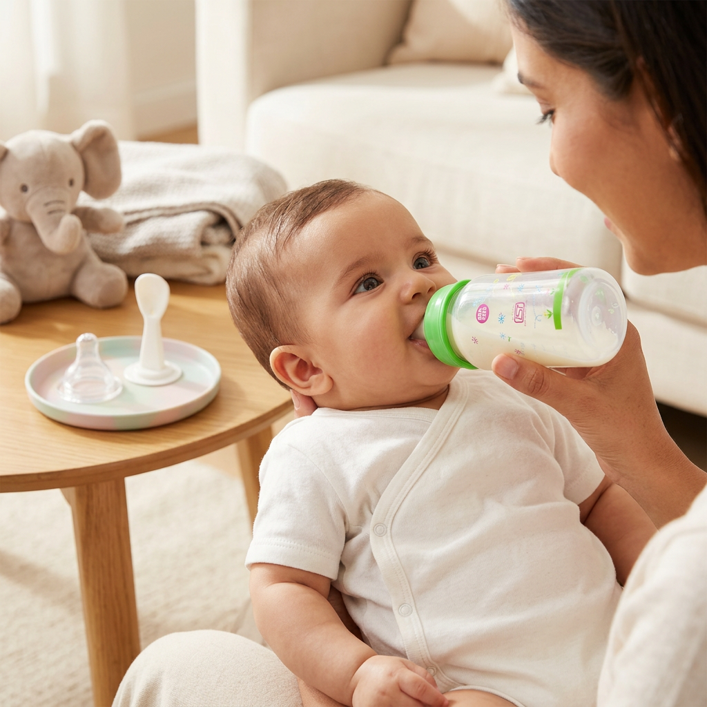Kids Boon 3-in-1 BPA-Free Baby Feeding Bottle with Spoon Feeder & Nipple (250ml)