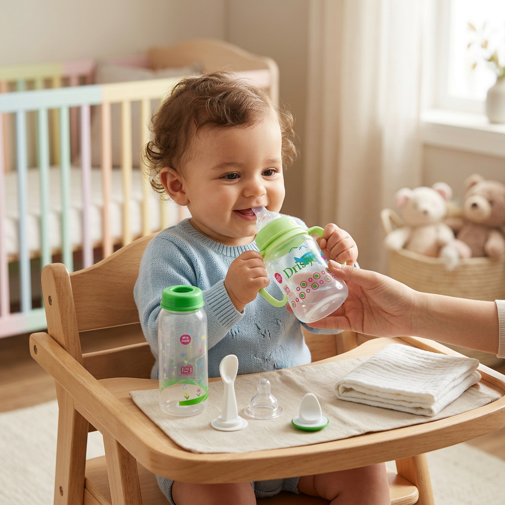 Drishti BPA-Free Baby Feeding Bottle with Easy-Grip Handles & Silicone Nipple