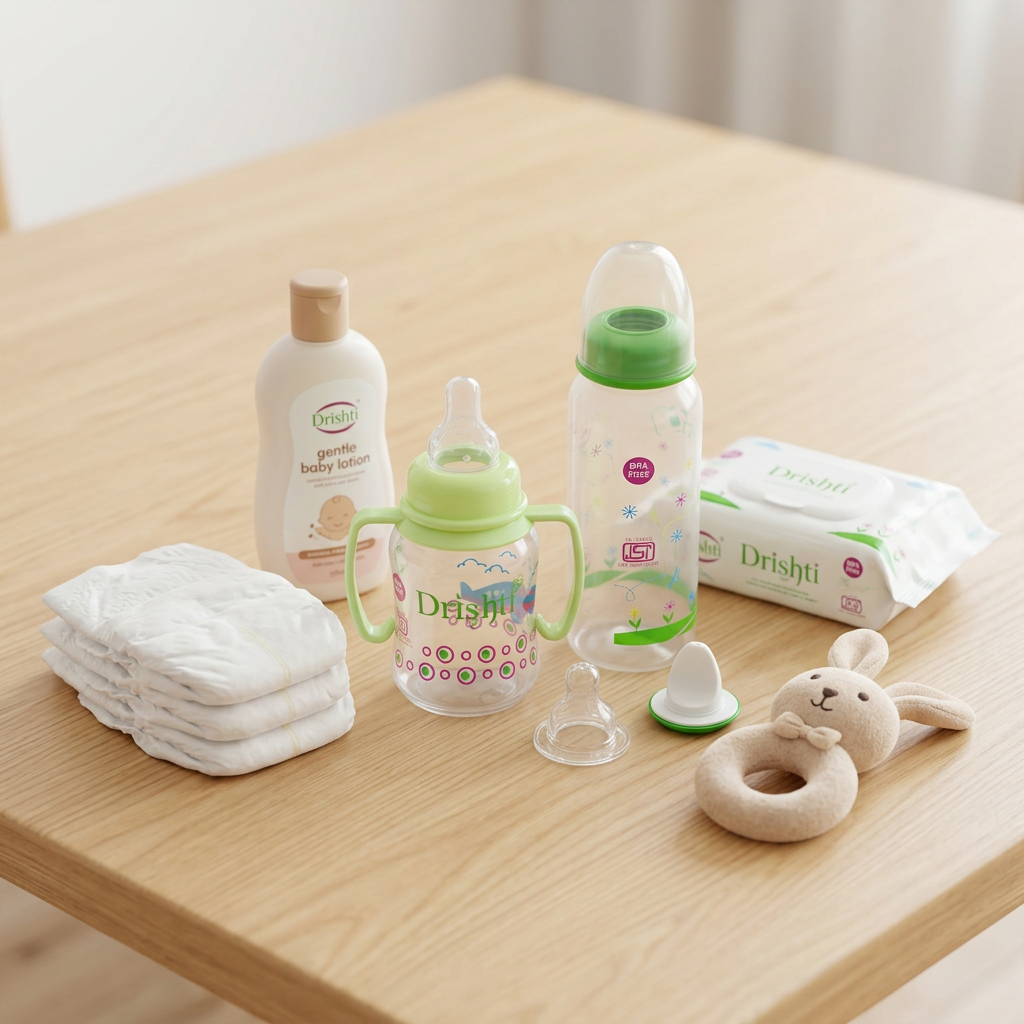 Drishti BPA-Free Baby Feeding Bottle with Easy-Grip Handles & Silicone Nipple