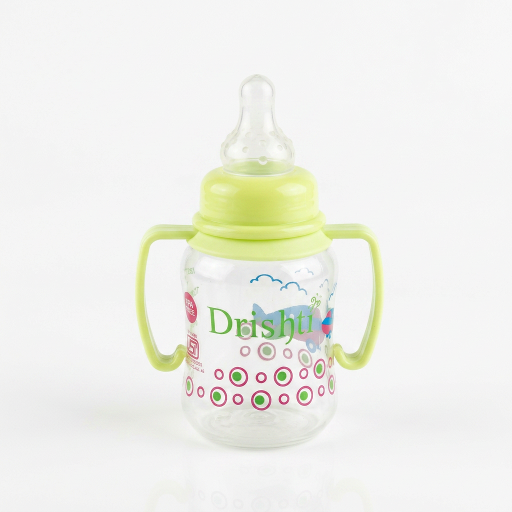 Drishti BPA-Free Baby Feeding Bottle with Easy-Grip Handles & Silicone Nipple