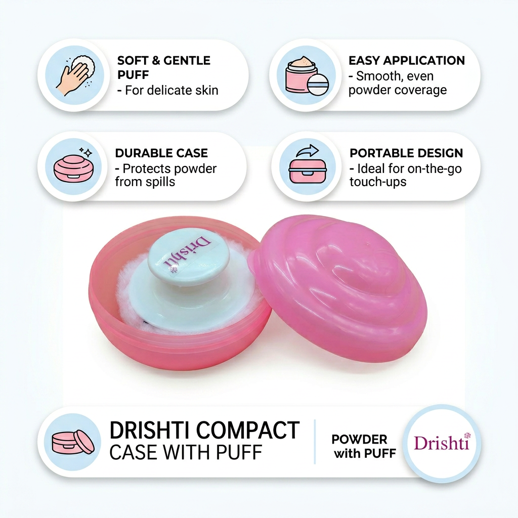 Soft Baby Powder Puff & Pink Container Set | Gentle Talcum Applicator for Infants