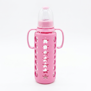 Kids Boon Premium Glass Baby Feeding Bottle with Pink Silicone Star Sleeve & Handles