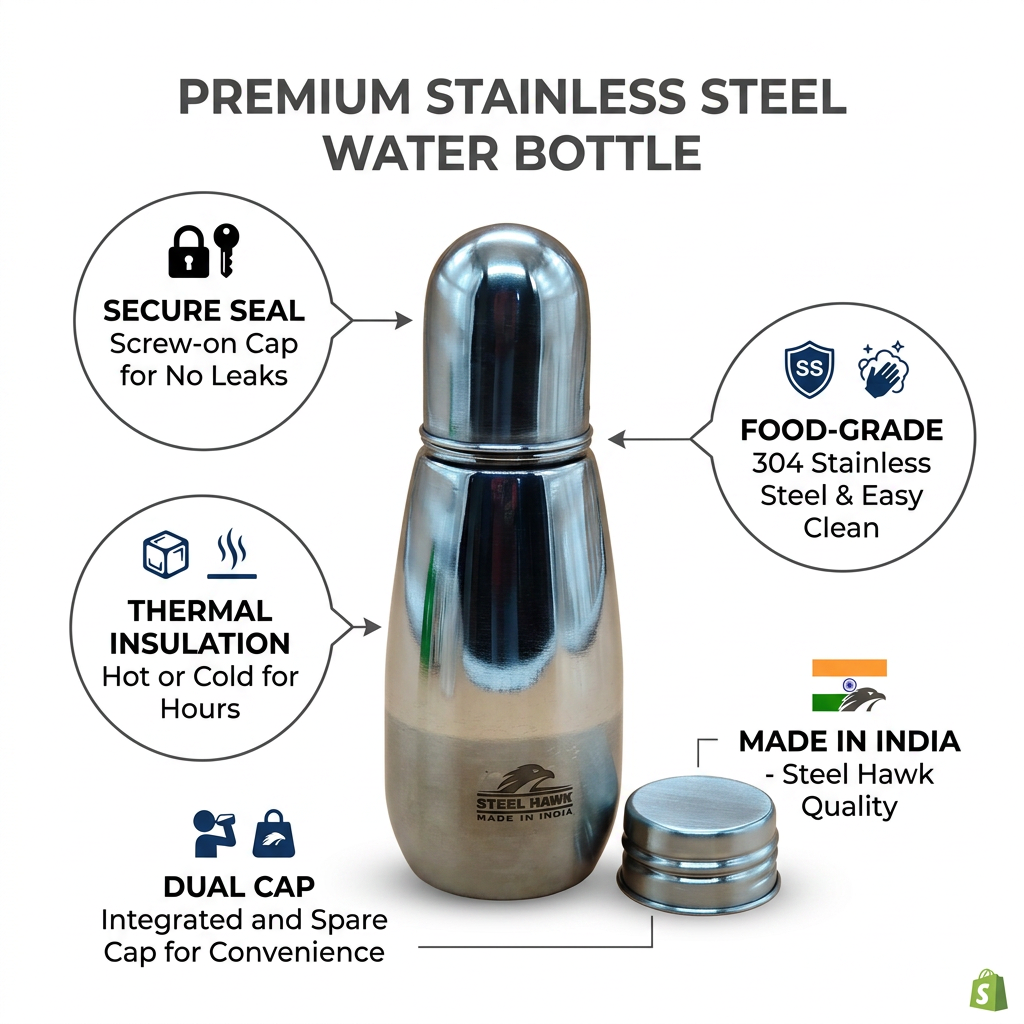 Steel Hawk Premium Stainless Steel Baby Feeding Bottle – BPA-Free, Unbreakable & Eco-Friendly