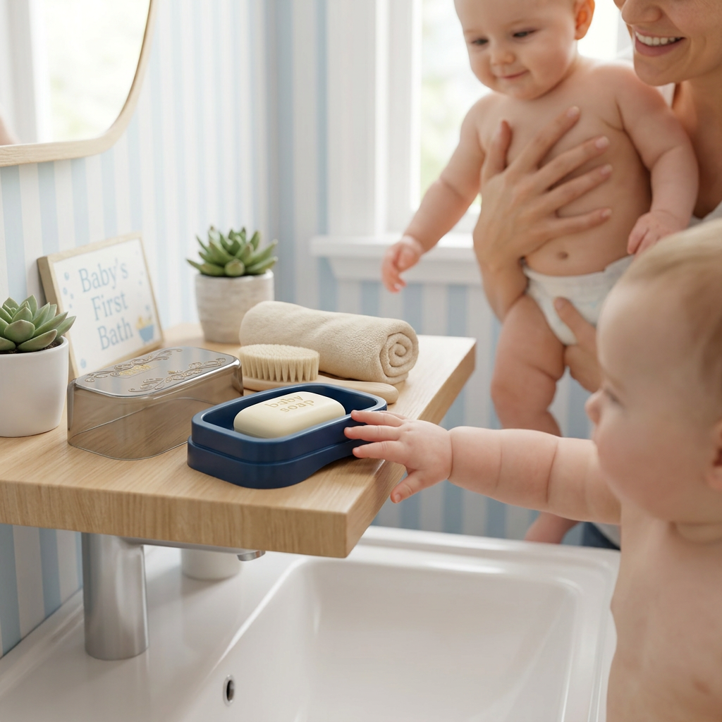 Premium Draining Soap Dish with Decorative Lid | Elegant Blue & Smoke Bar Soap Holder for Bathroom & Travel
