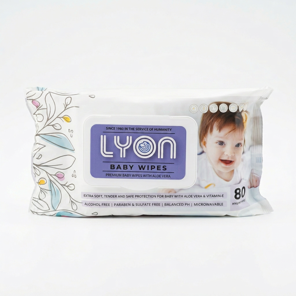 LYON Premium Baby Wipes with Aloe Vera & Vitamin E - 80 Count | Alcohol & Paraben-Free Sensitive Skin Wipes