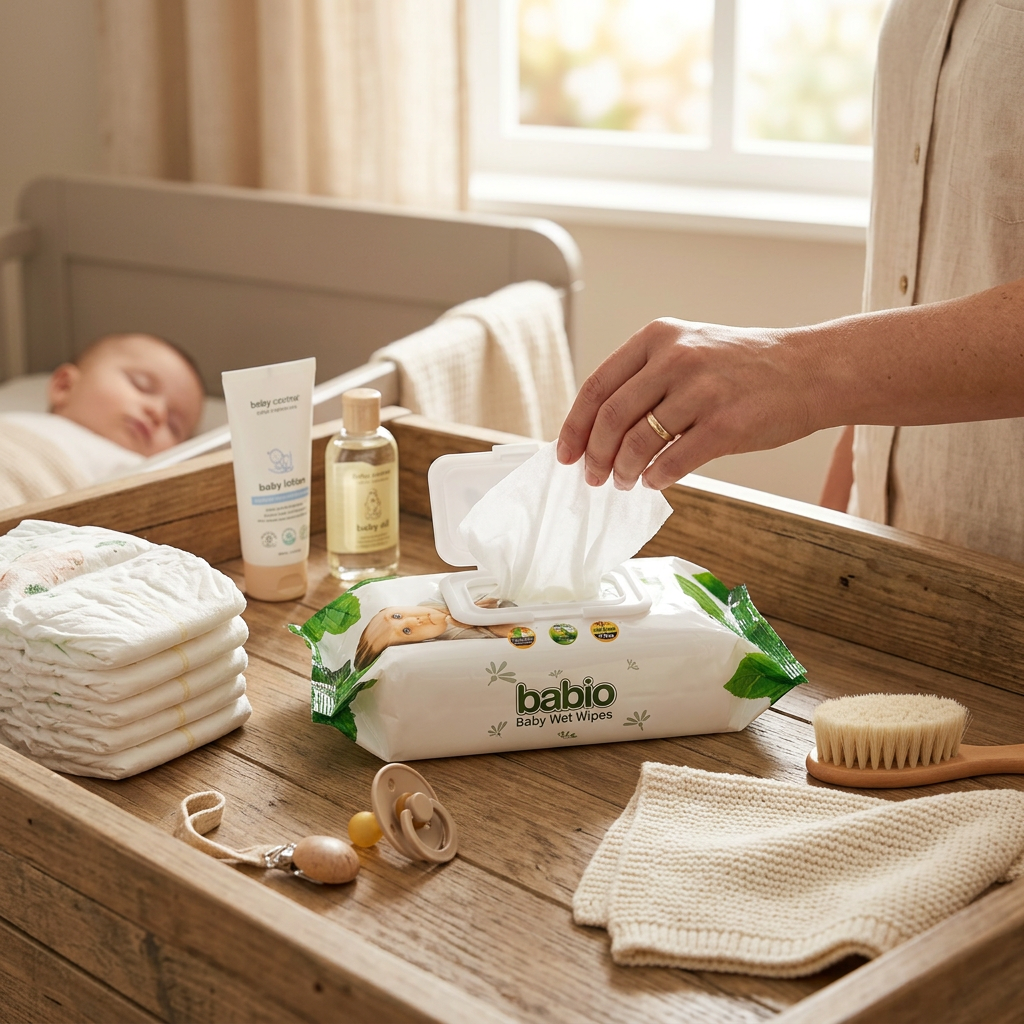 NOVEL Babio Baby Wet Wipes with Flip-Top Lid | Alcohol-Free, Aloe Vera & Chamomile (80 Wipes)