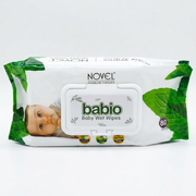 NOVEL Babio Baby Wet Wipes with Flip-Top Lid | Alcohol-Free, Aloe Vera & Chamomile (80 Wipes)