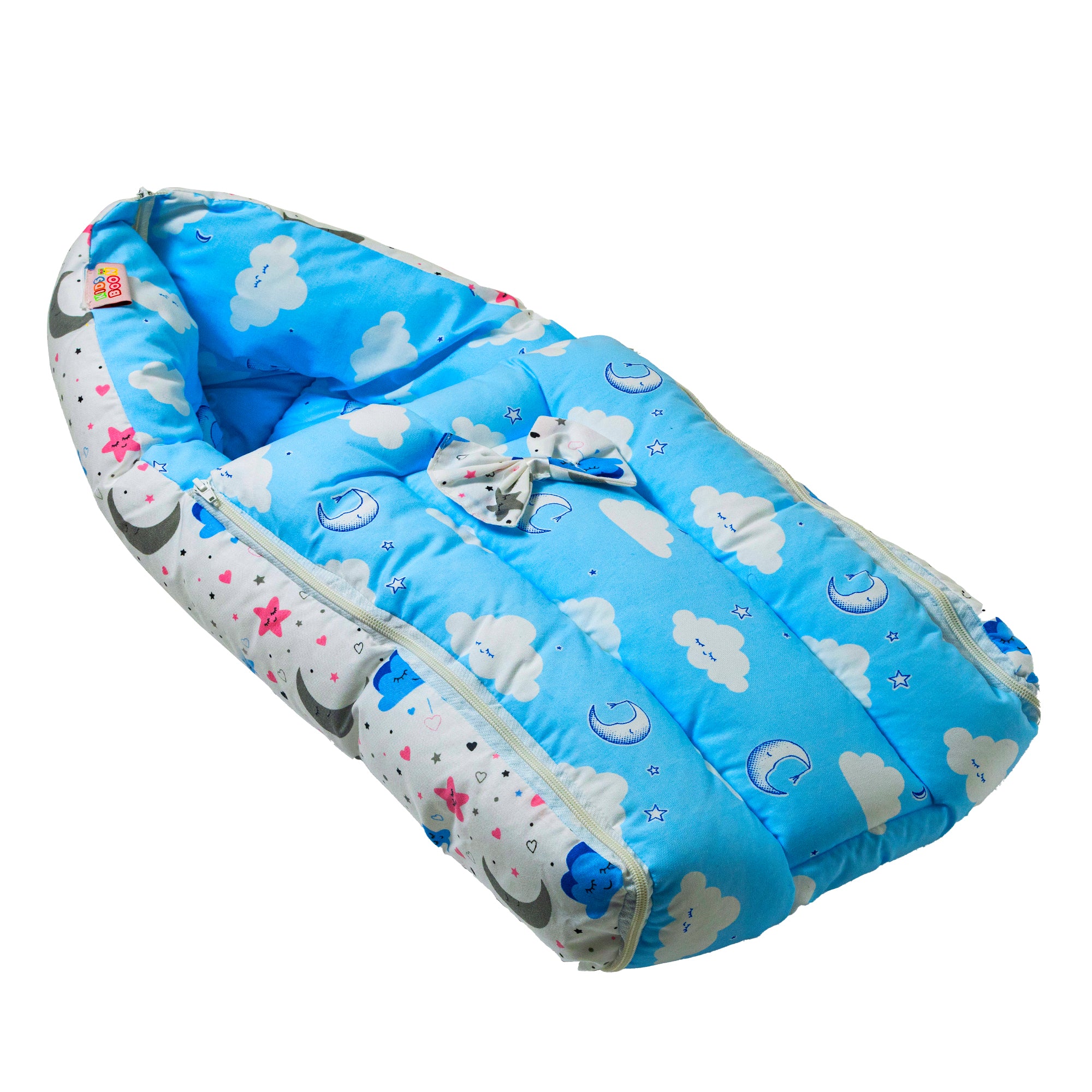 KIDS BOON 3-in-1 Portable Baby Carry Bed & Sleeping Bag | Newborn Travel Essential (Blue Cloud Print)