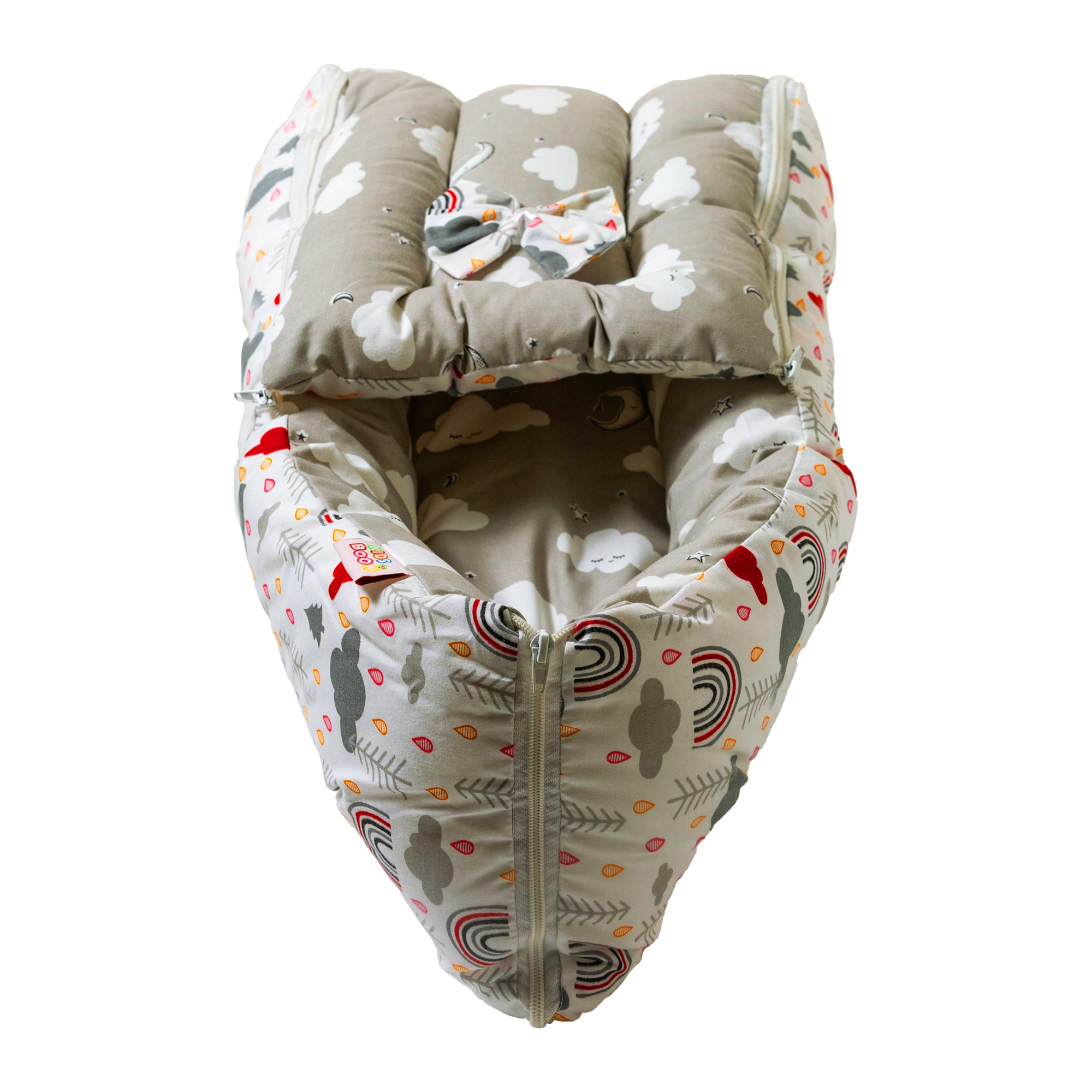 Kids Boon 3-in-1 Premium Baby Carry Bed & Sleeping Nest - Grey Cloud Print