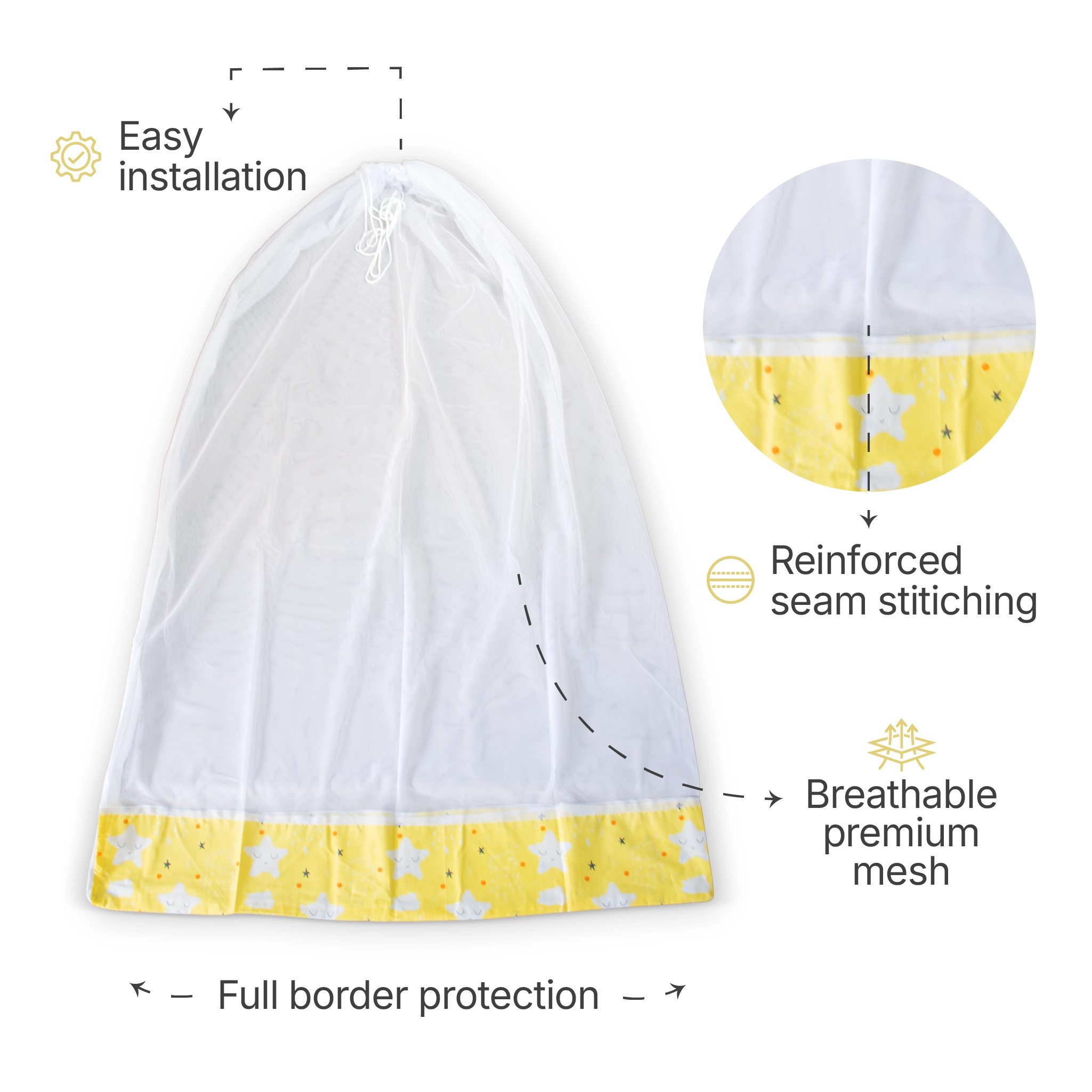 Premium Cotton Baby Hammock Cradle Cloth & Mosquito Net Combo Set (Breathable & Washable)