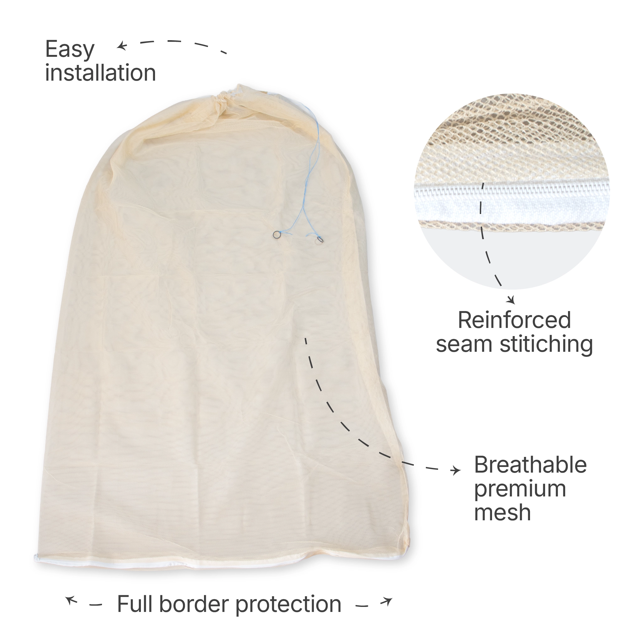 Breathable Baby Cradle Net with Zipper & Mosquito Protection