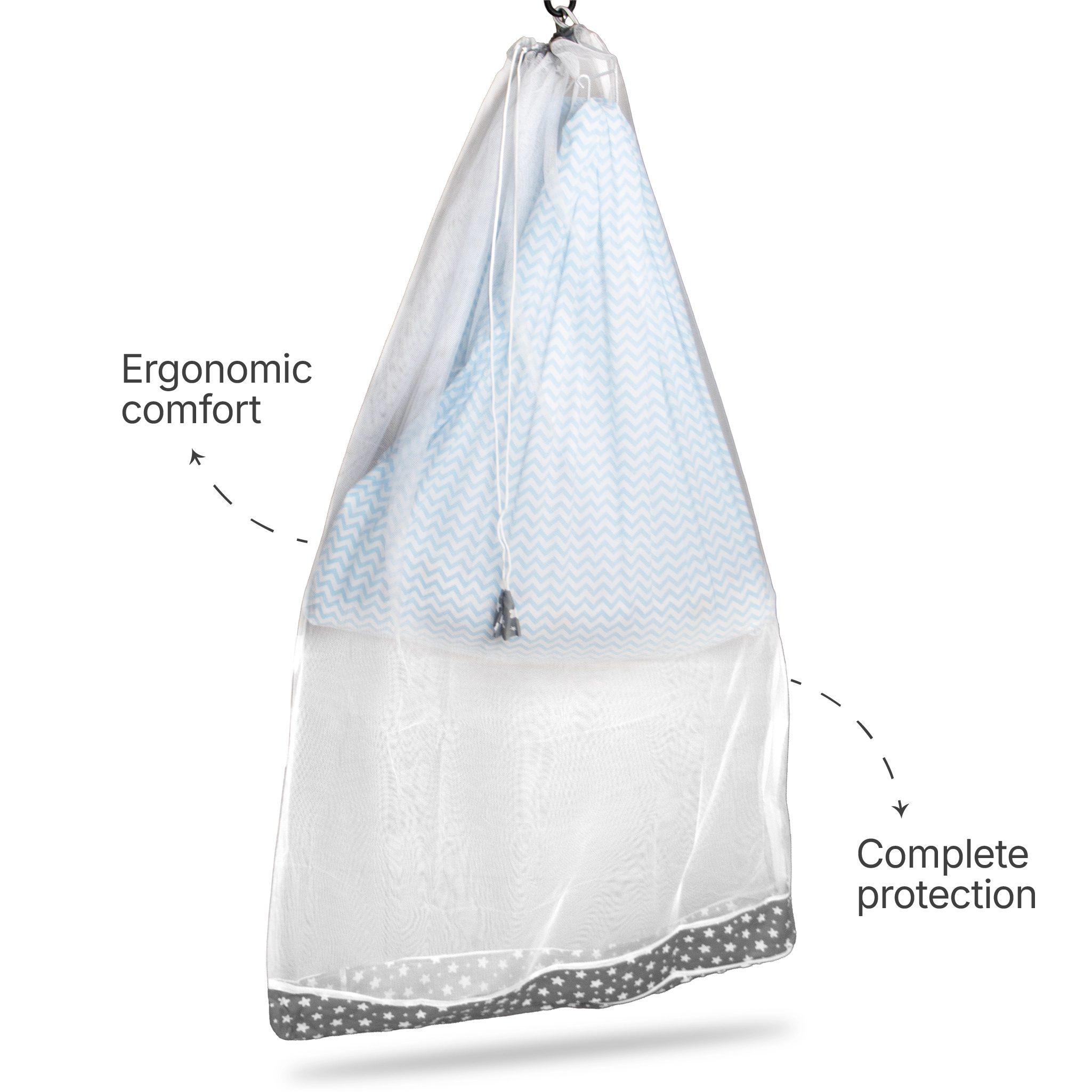 Premium Hanging Cradle Mosquito Net with Decorative Border & Hanging Stars