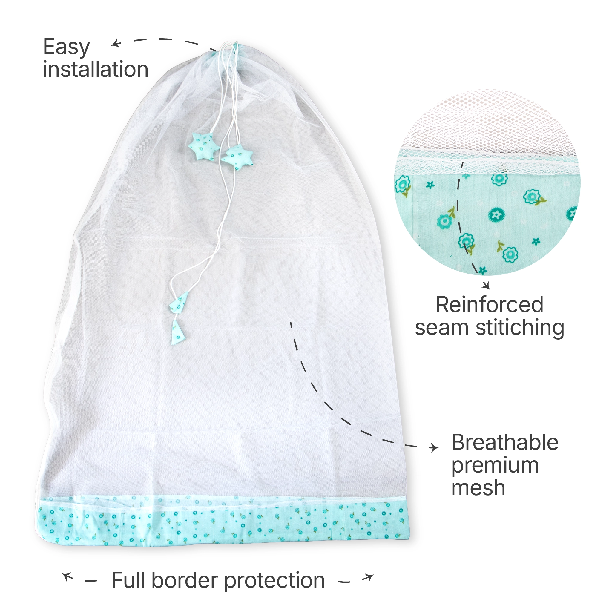 Premium Hanging Cradle Mosquito Net with Decorative Border & Hanging Stars
