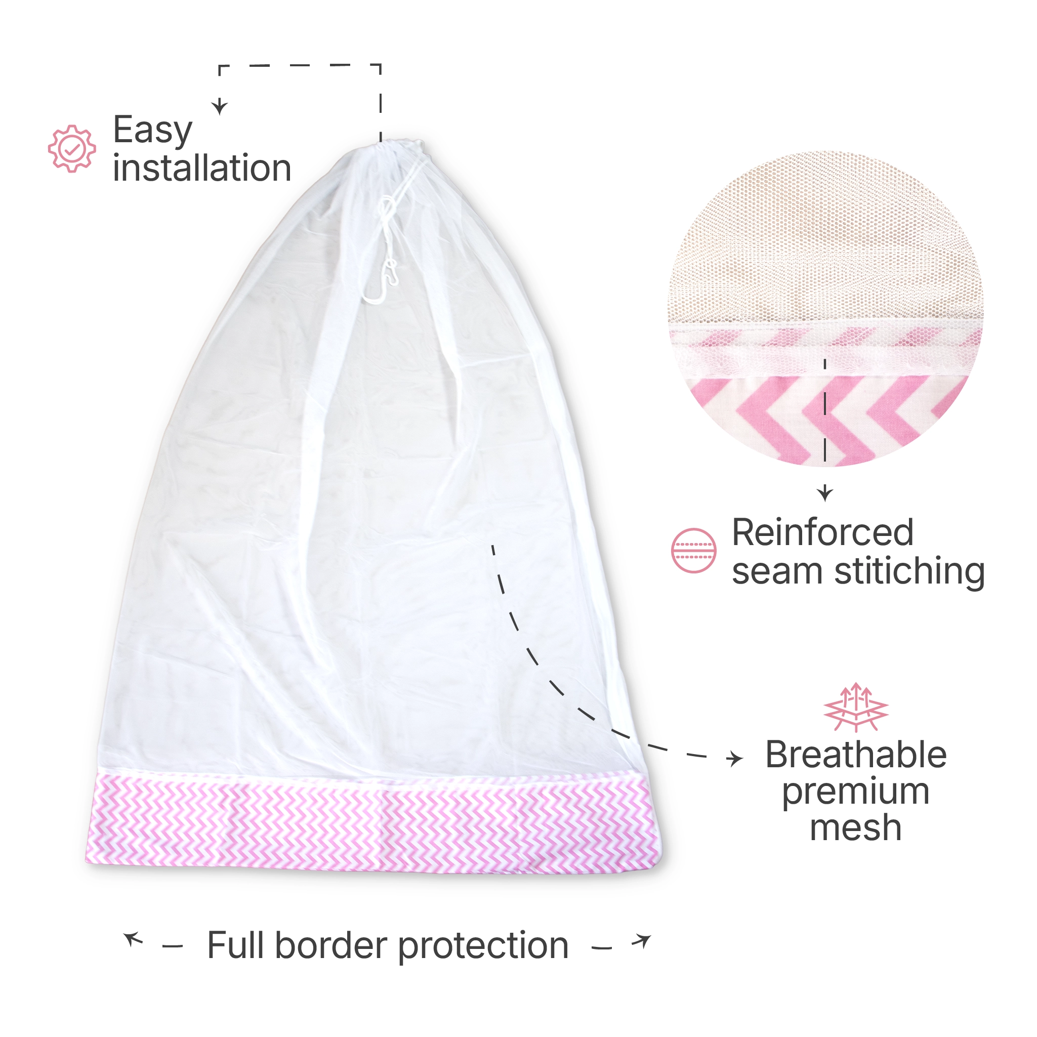 Premium Cotton Baby Hammock Cradle Cloth & Mosquito Net Combo Set (Breathable & Washable)