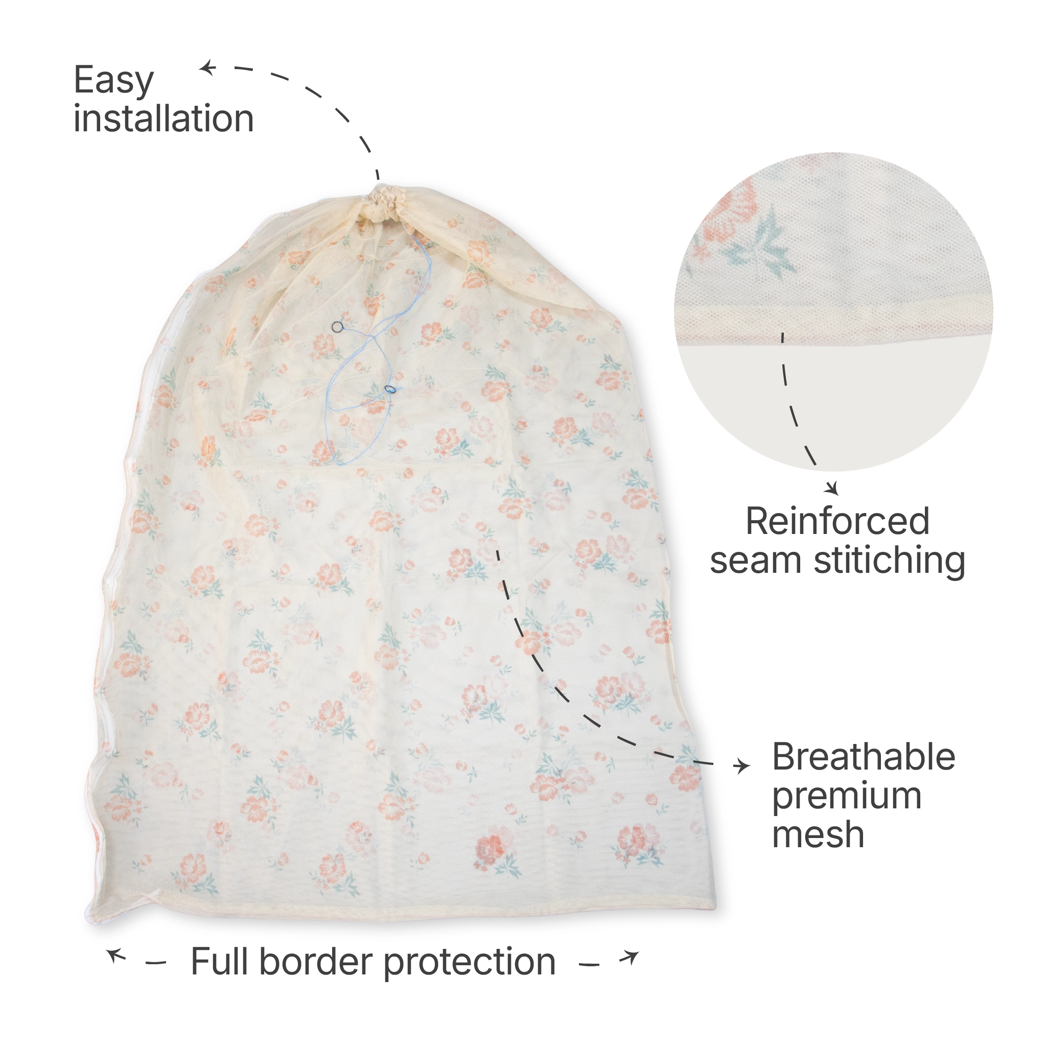 Breathable Mesh Cradle Net for Baby Hammock | Floral Print