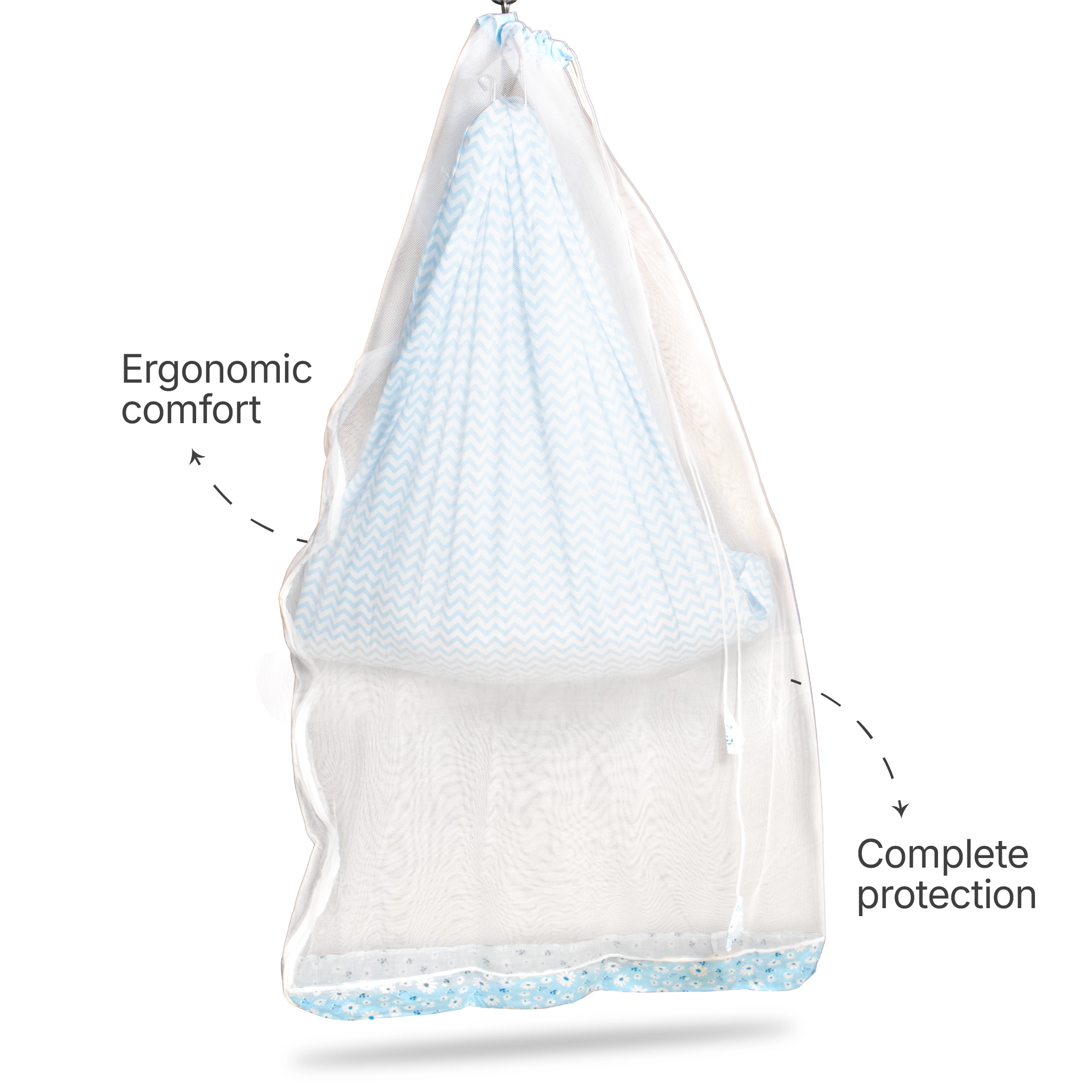 Premium Hanging Cradle Mosquito Net with Decorative Border & Hanging Stars