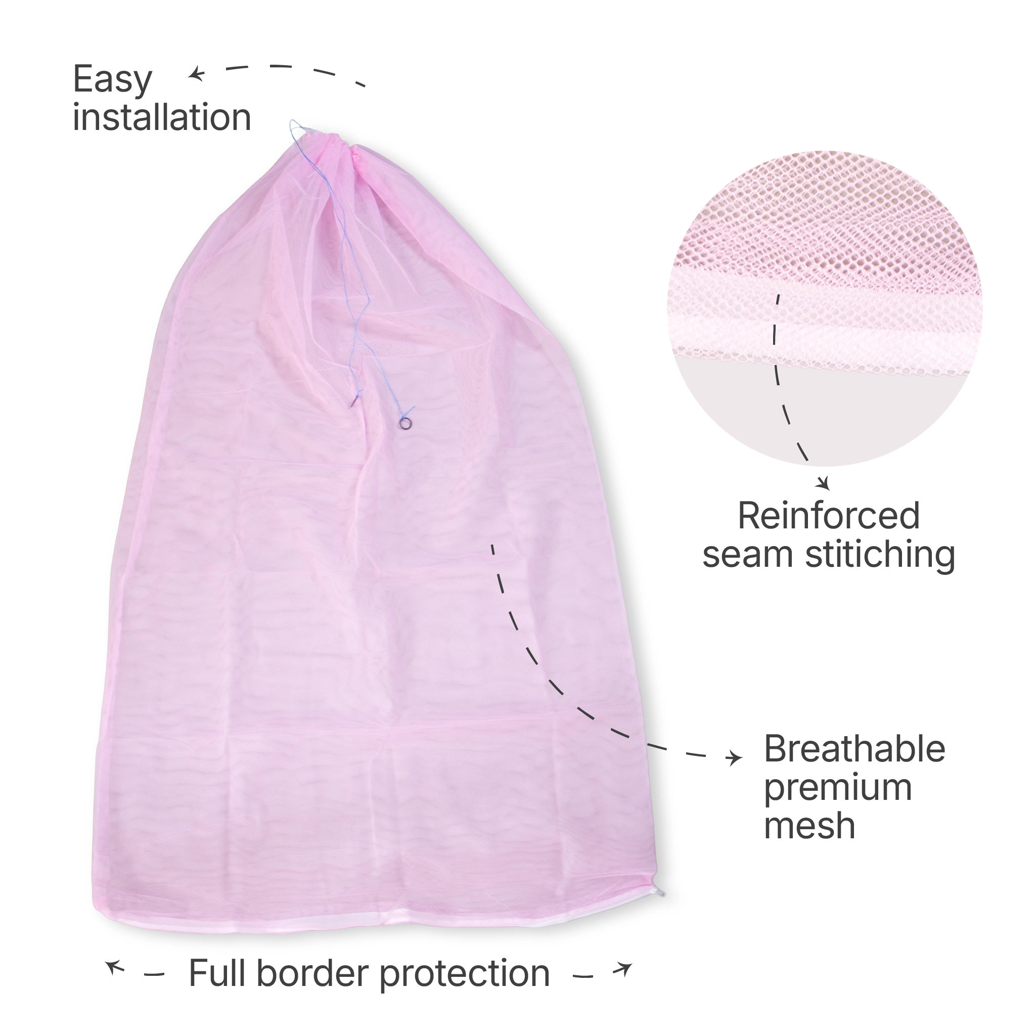 Breathable Baby Cradle Net with Zipper & Mosquito Protection