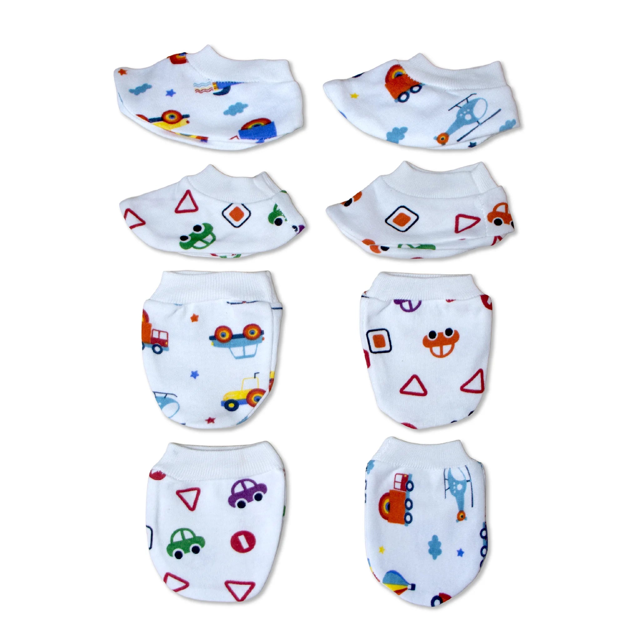 Kids Boon Premium Soft Cotton Baby Mittens and Booties Set (4 Pairs Combo)