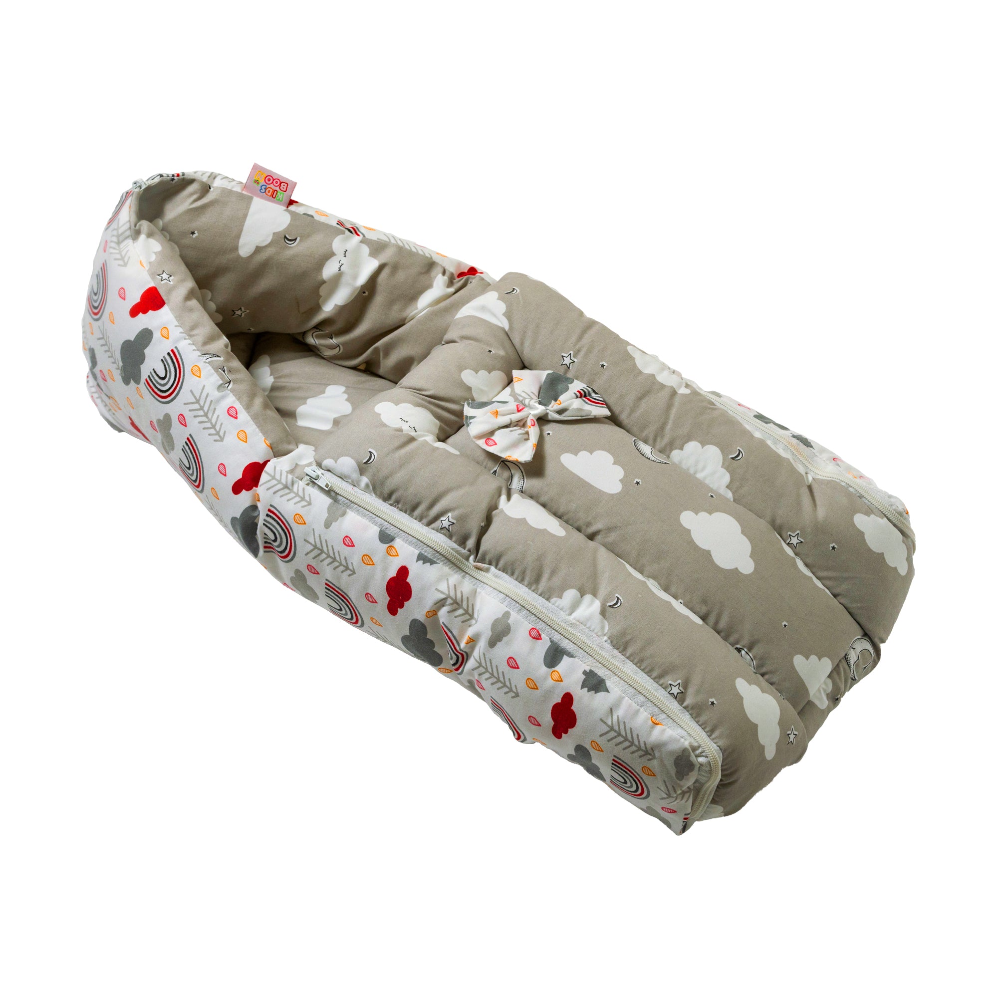 Kids Boon 3-in-1 Premium Baby Carry Bed & Sleeping Nest - Grey Cloud Print