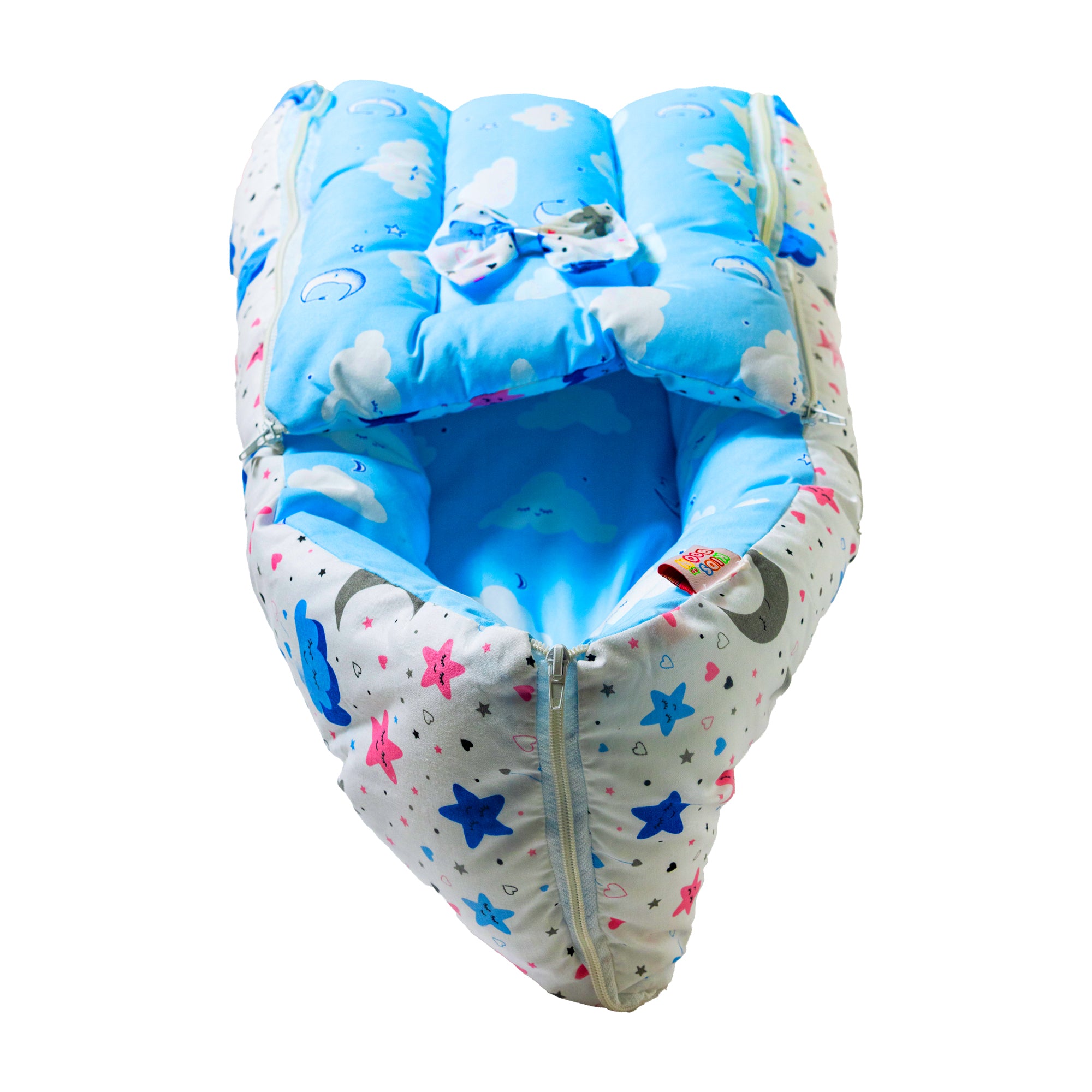 KIDS BOON 3-in-1 Portable Baby Carry Bed & Sleeping Bag | Newborn Travel Essential (Blue Cloud Print)