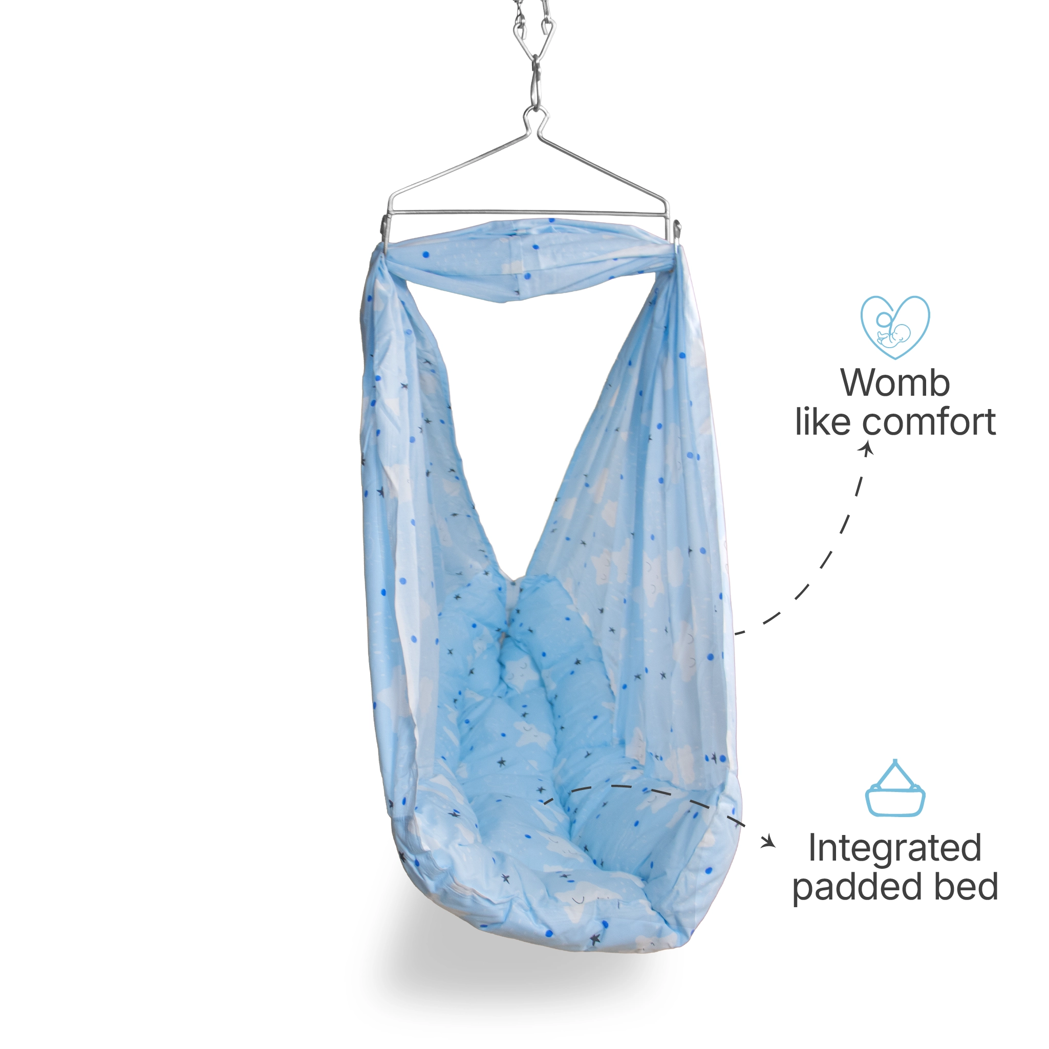 Premium Baby Hammock Cradle Combo | Attached Bed & Protective Mosquito Net