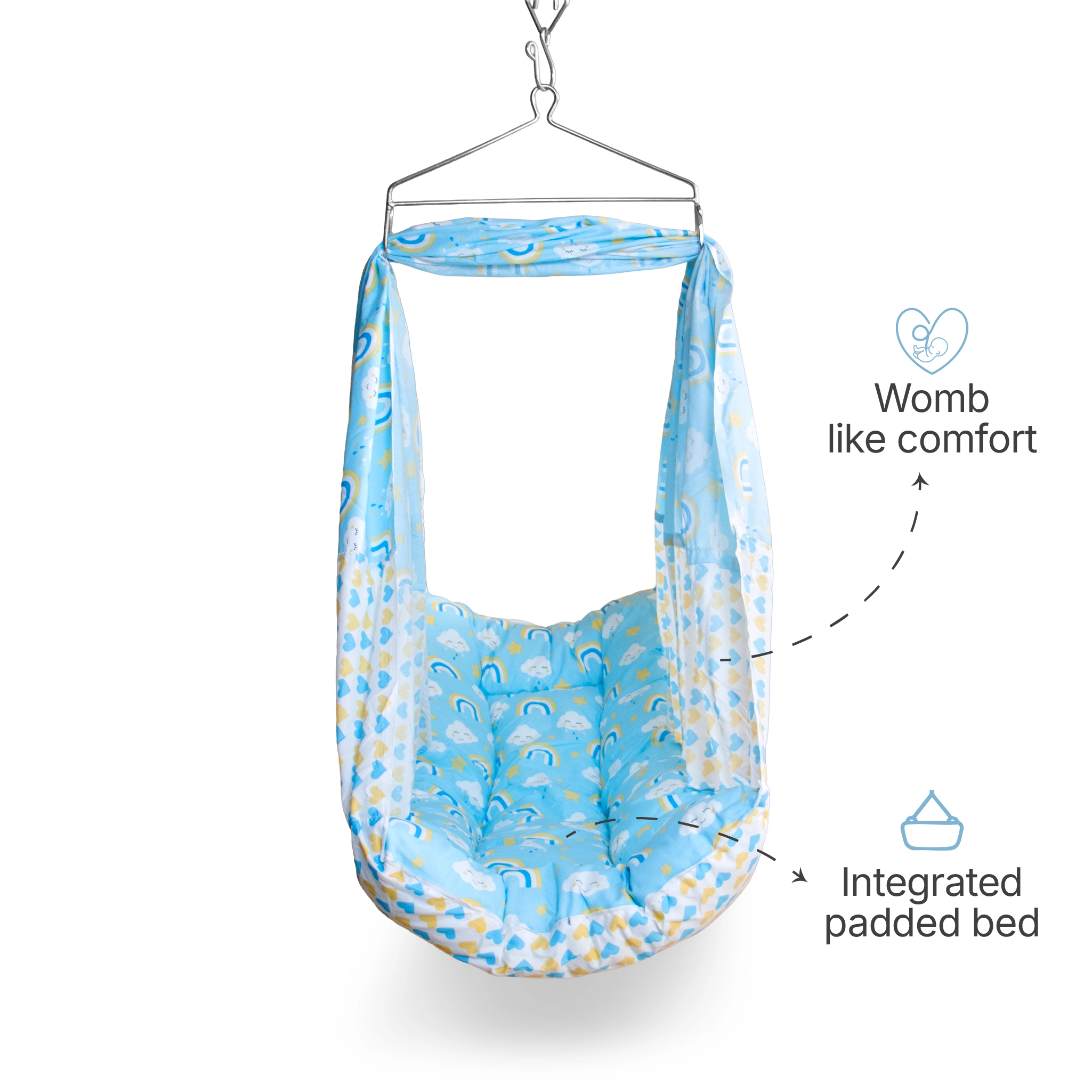 Premium Baby Hammock Cradle Combo | Attached Bed & Protective Mosquito Net