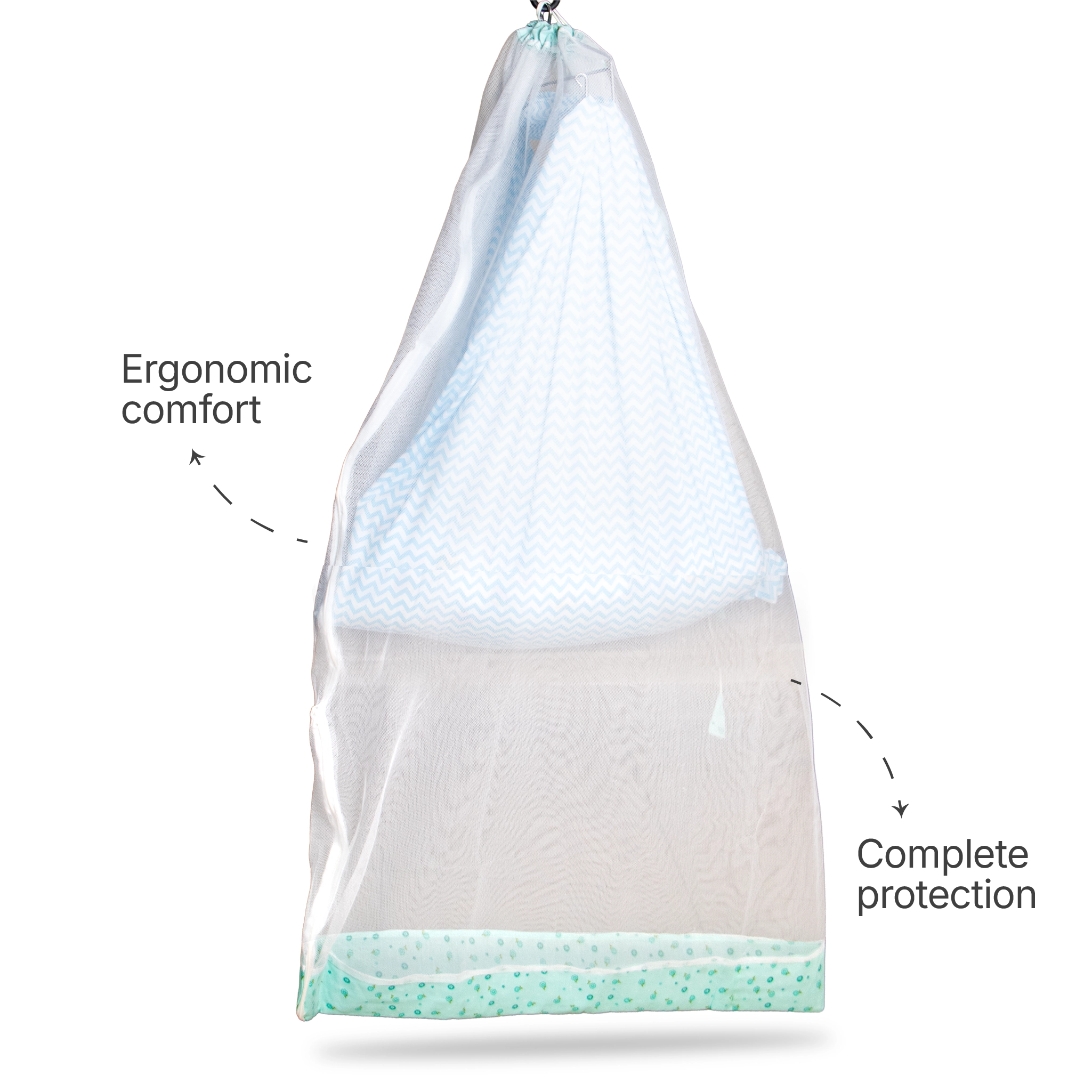 Premium Hanging Cradle Mosquito Net with Decorative Border & Hanging Stars