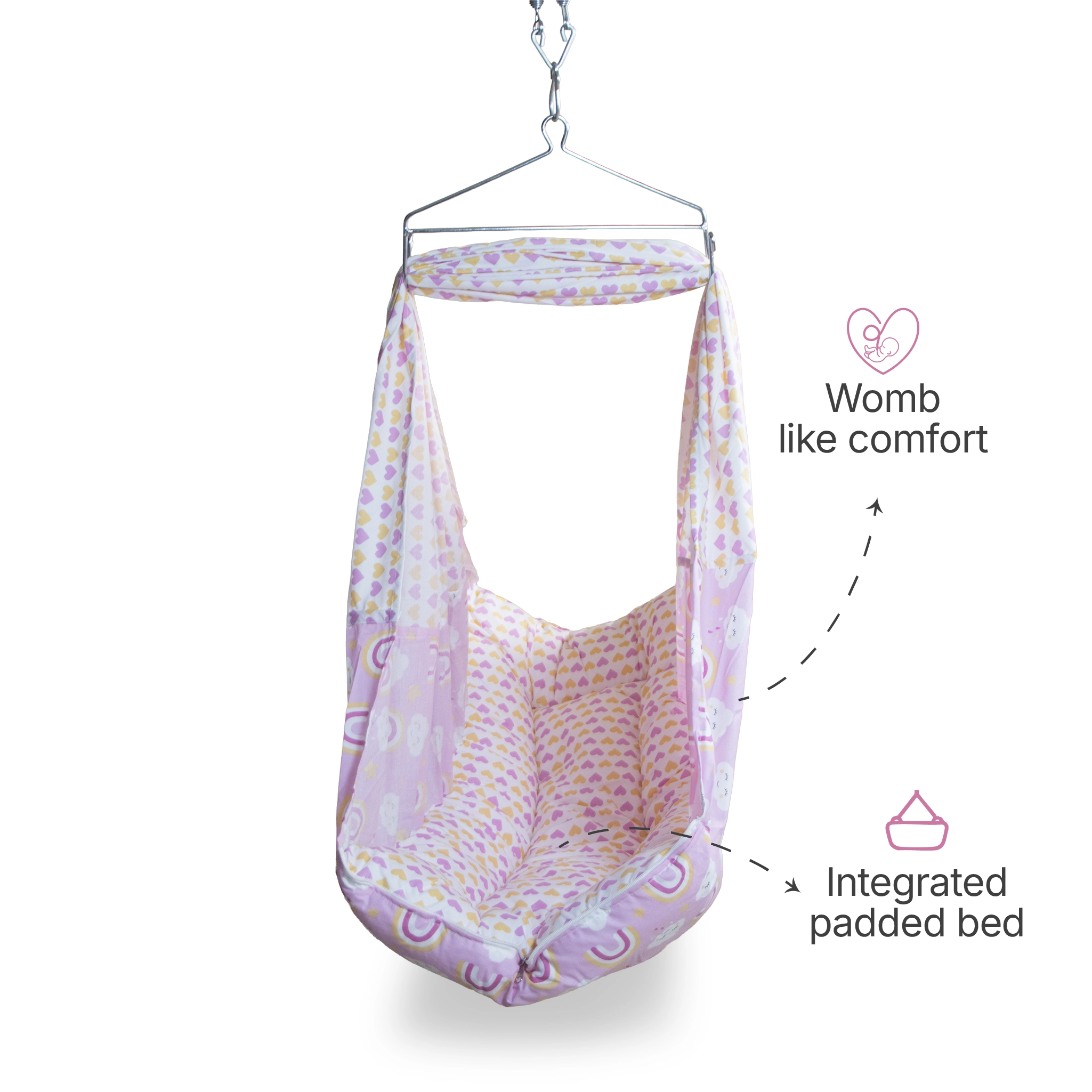 Premium Baby Hammock Cradle Combo | Attached Bed & Protective Mosquito Net