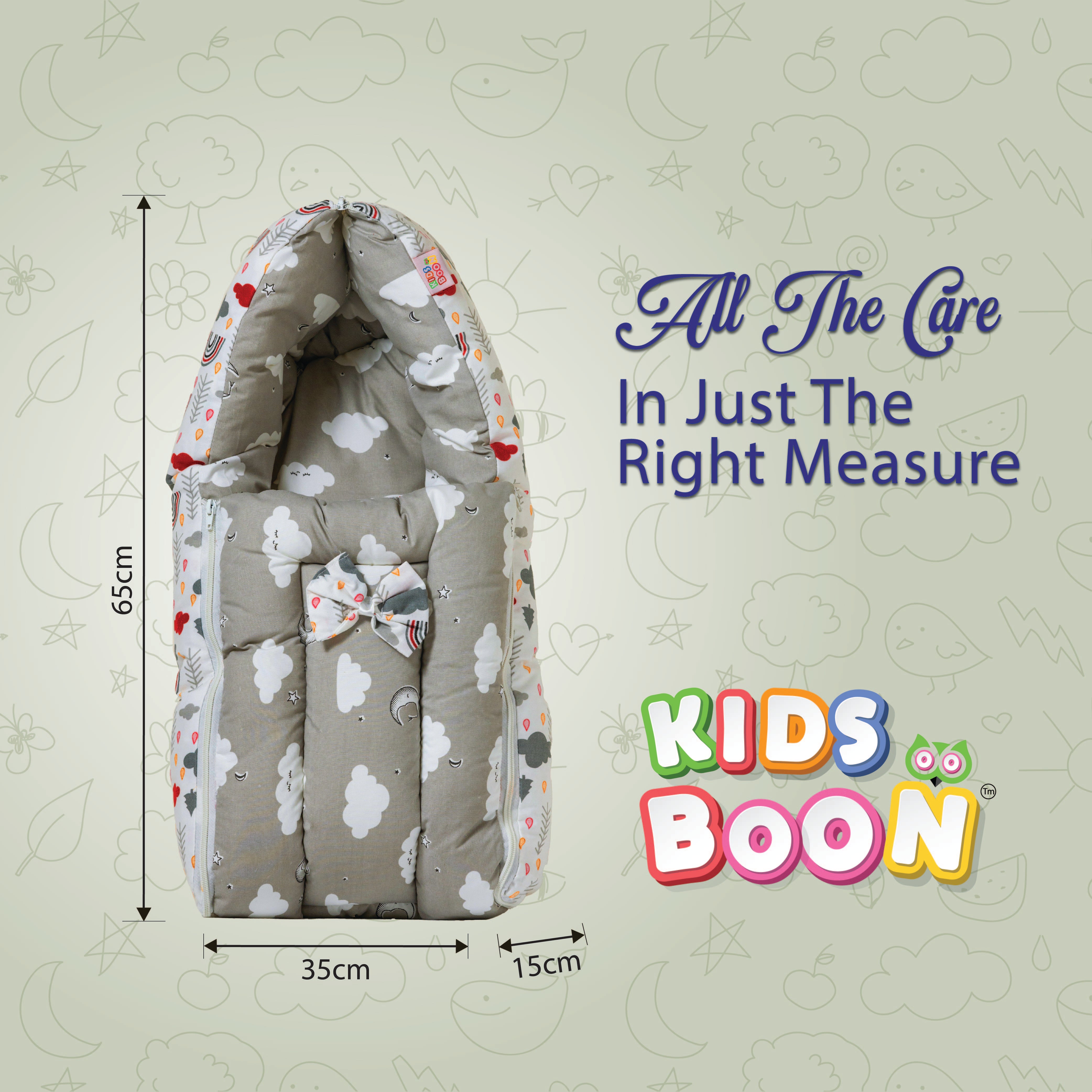 Kids Boon 3-in-1 Premium Baby Carry Bed & Sleeping Nest - Grey Cloud Print