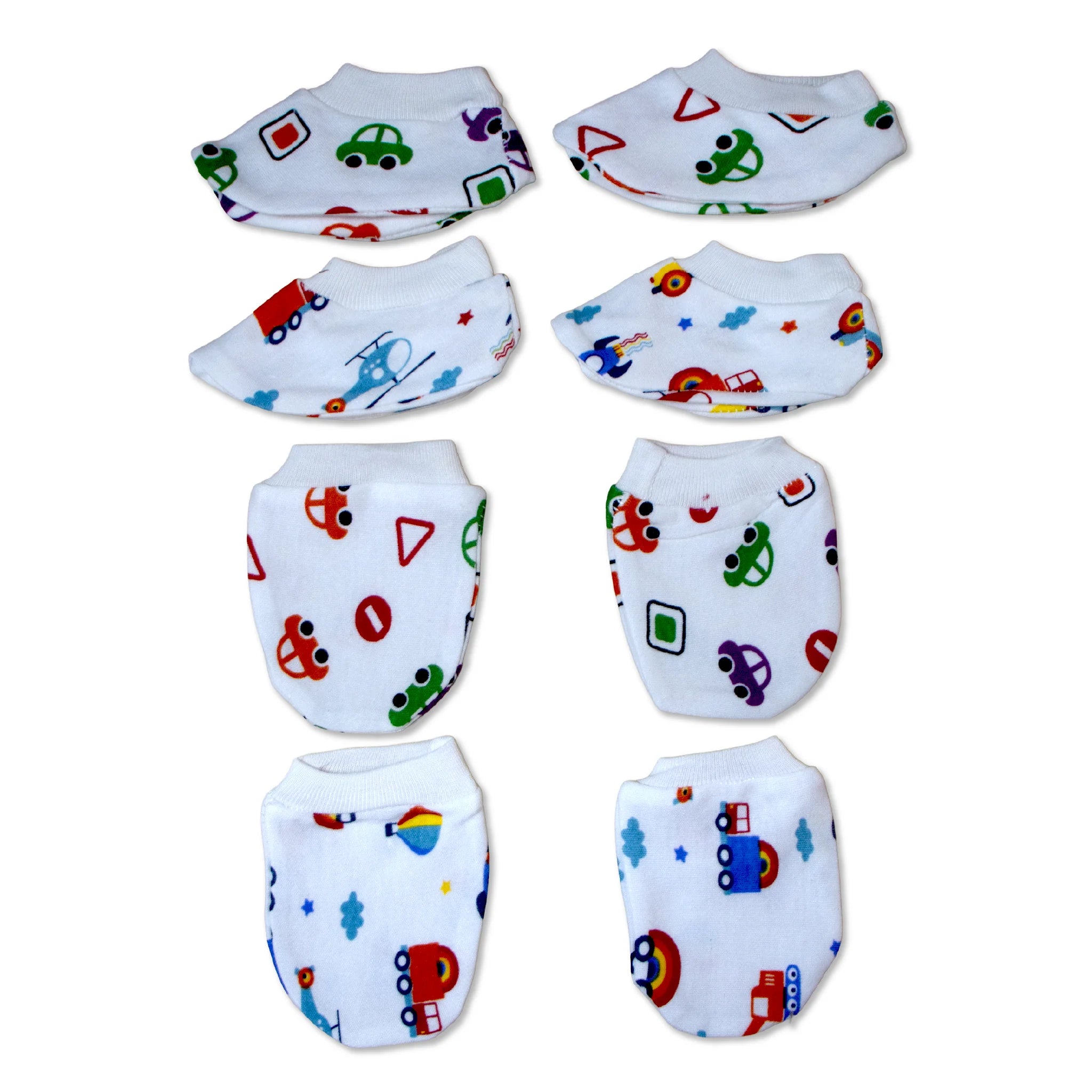 Kids Boon Premium Soft Cotton Baby Mittens and Booties Set (4 Pairs Combo)