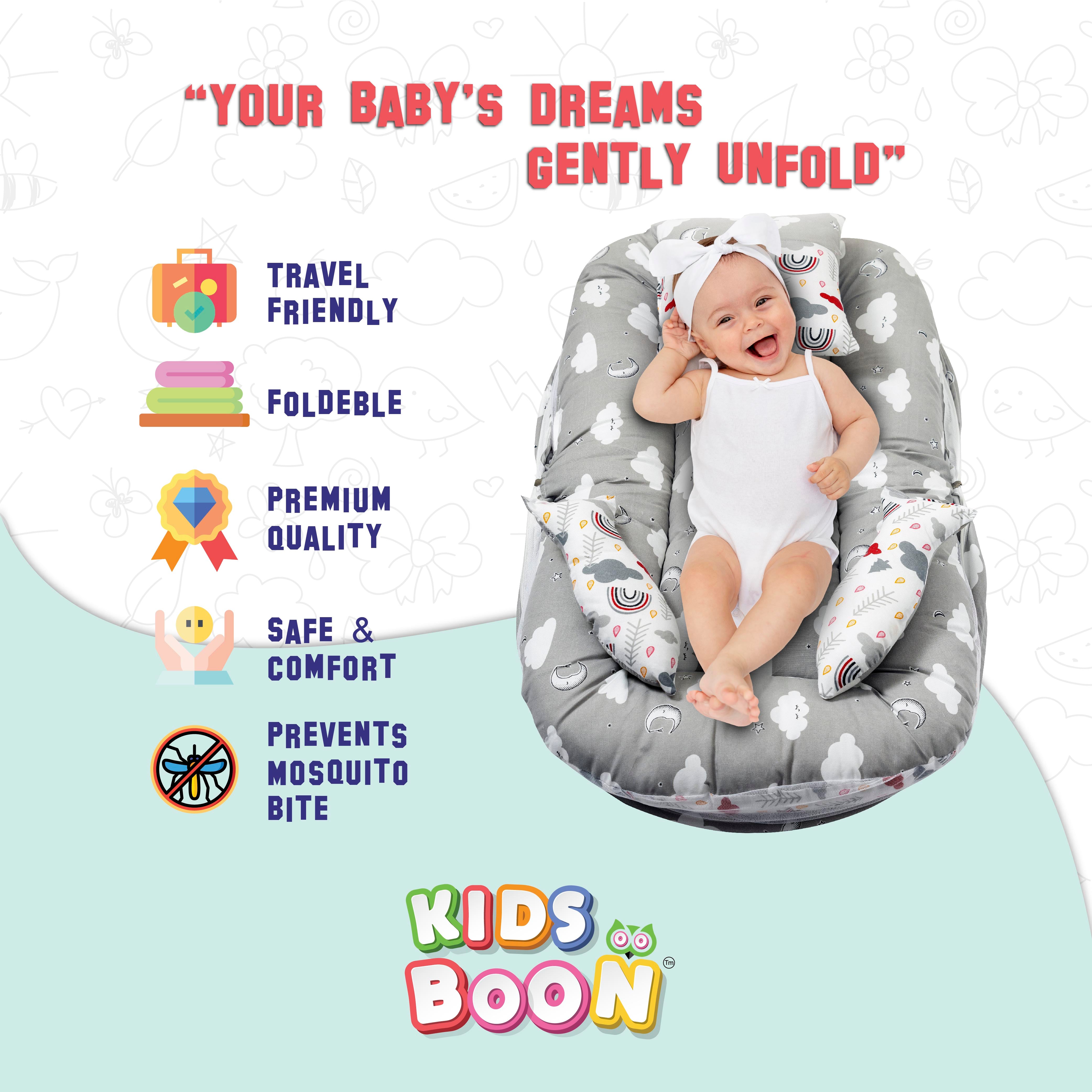 Kids Boon Premium Baby Mosquito Net Bed Set with Pillows | Portable Newborn Sleep Essential