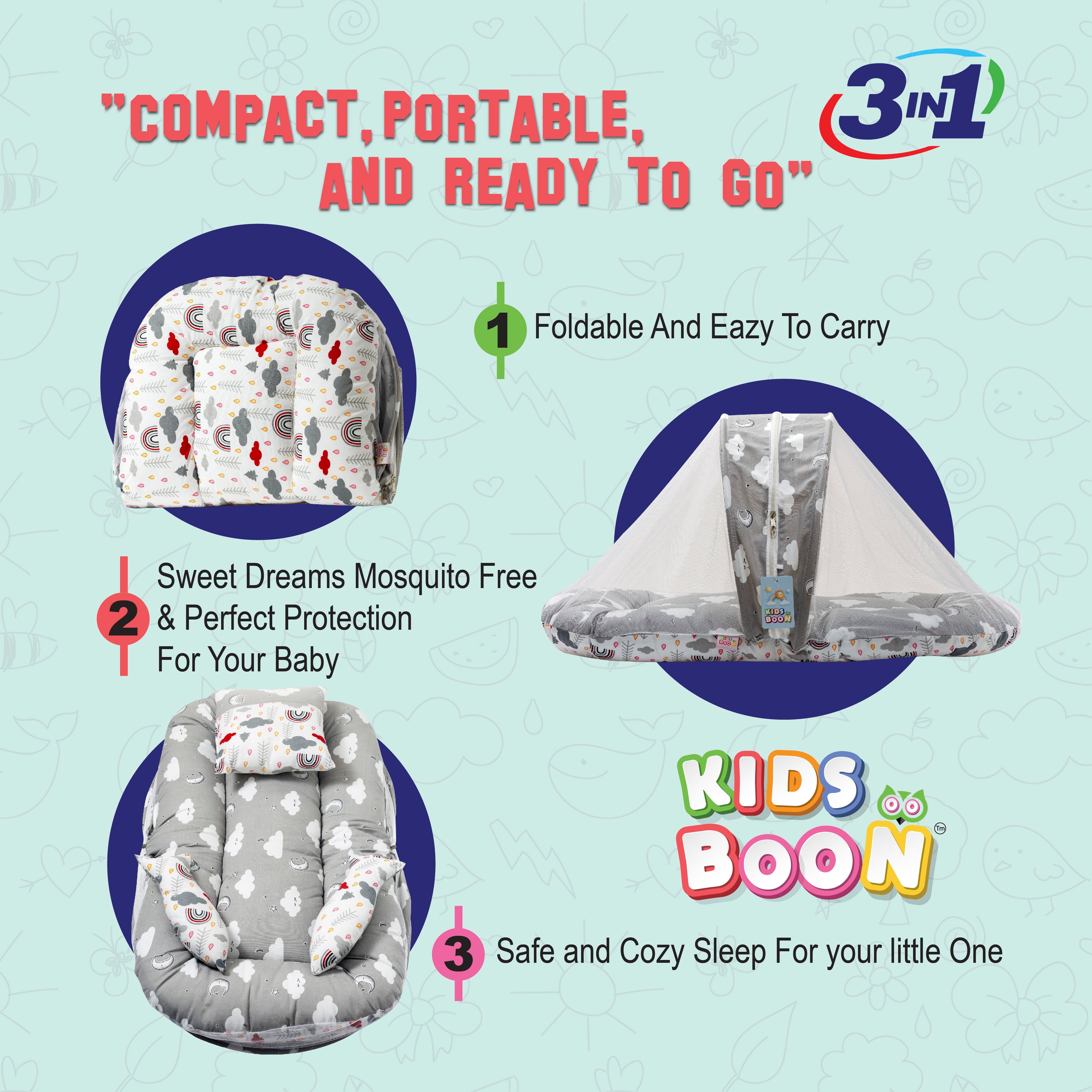 Kids Boon Premium Baby Mosquito Net Bed Set with Pillows | Portable Newborn Sleep Essential