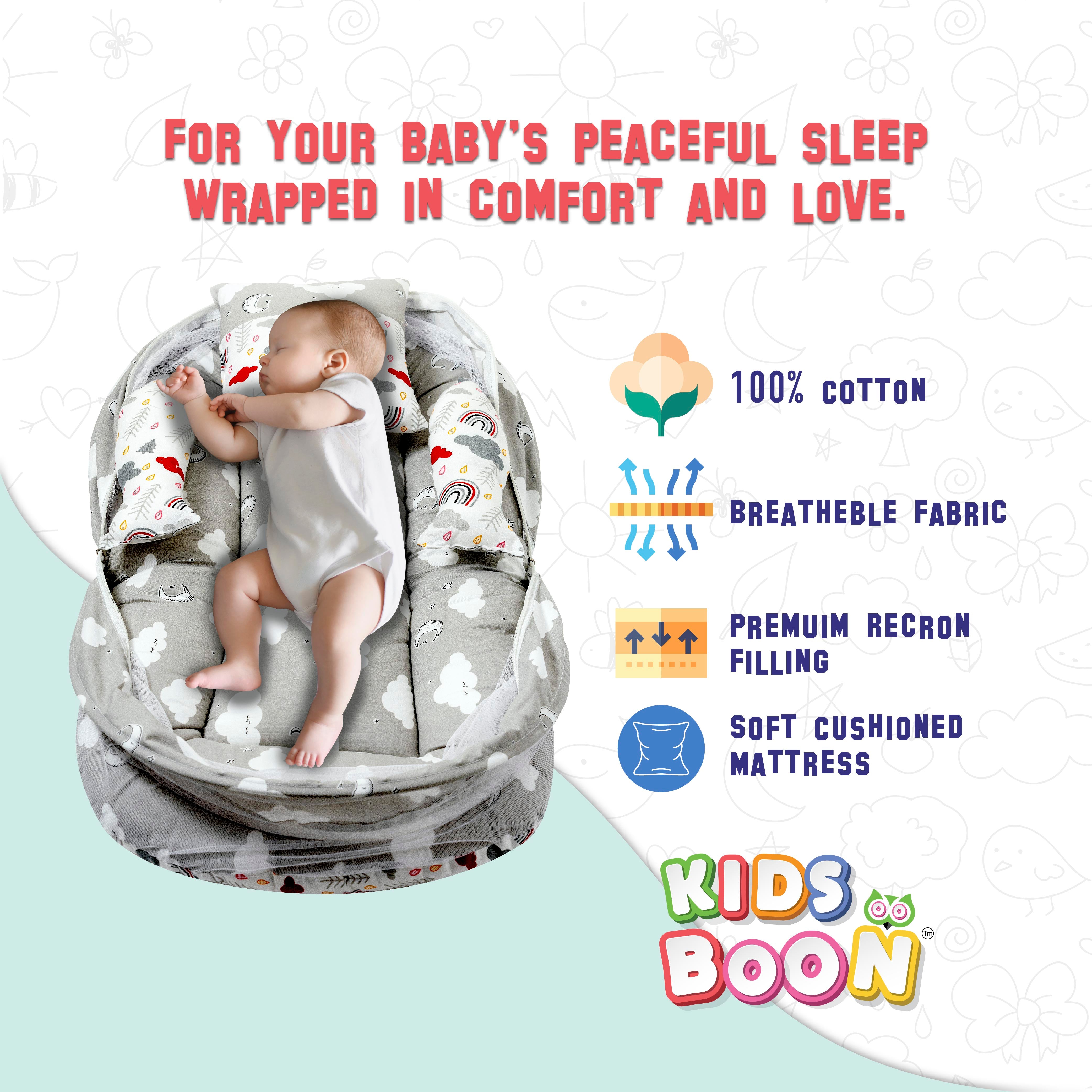 Kids Boon Premium Baby Mosquito Net Bed Set with Pillows | Portable Newborn Sleep Essential