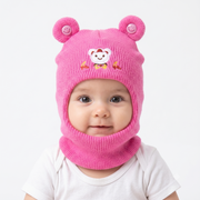 Kids Boon Knit Monkey Cap – Cozy Winter Balaclava with Bear Patch for Babies & Toddlers