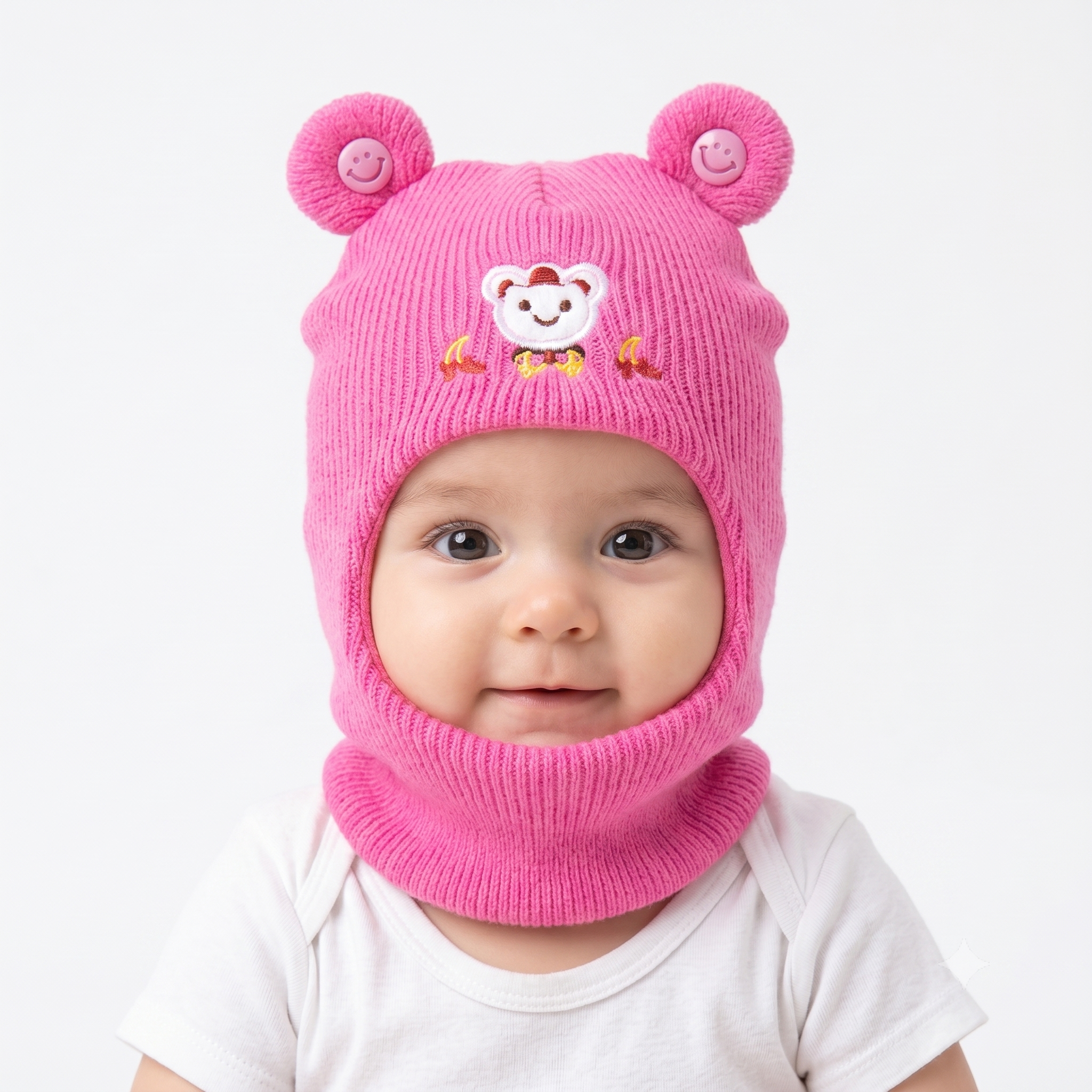 Kids Boon Knit Monkey Cap – Cozy Winter Balaclava with Bear Patch for Babies & Toddlers