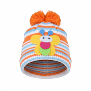 Kids Cute Striped Knitted Beanie Hat with Butterfly Motif – Warm Winter Cap for Infants & Toddlers