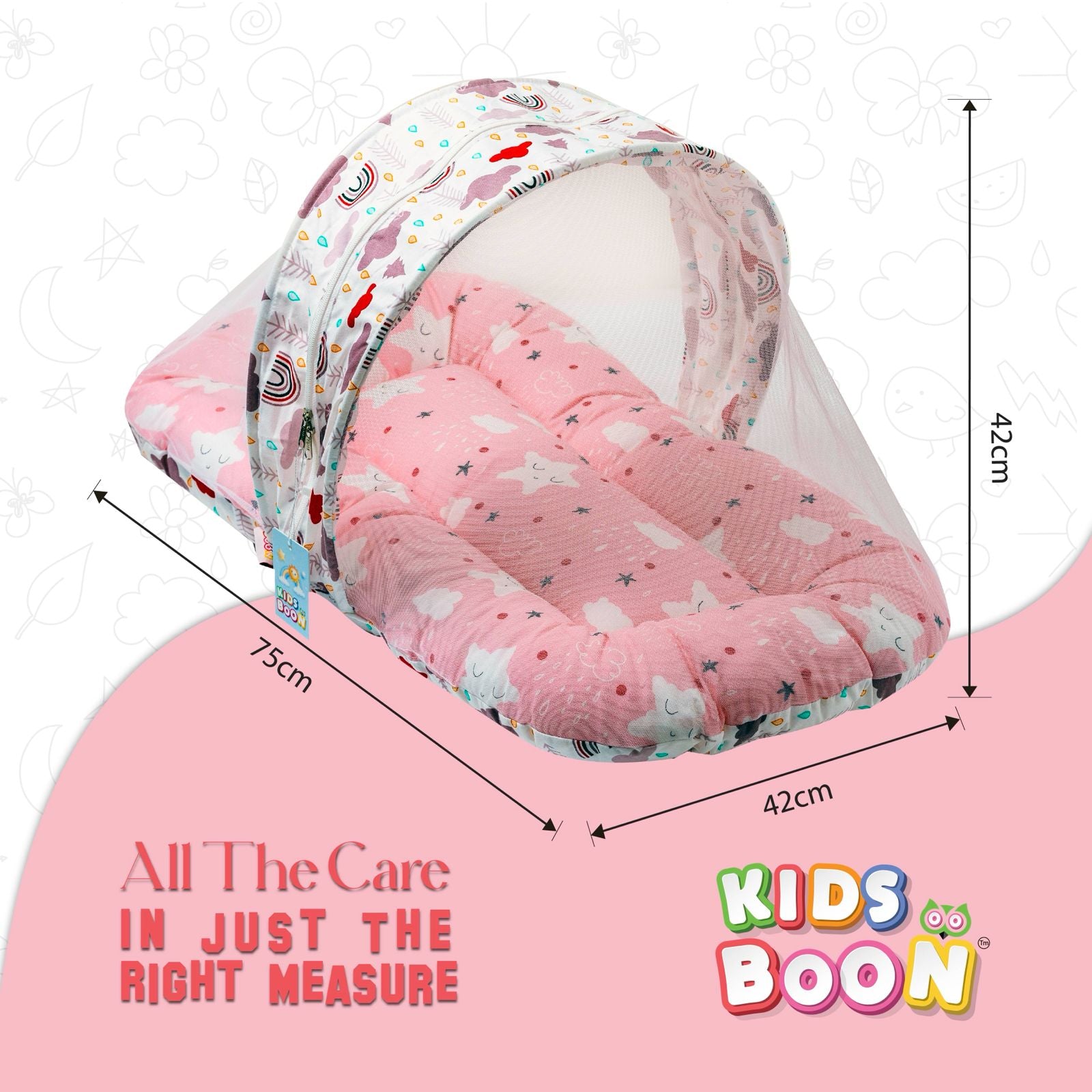 Premium Baby Mosquito Net Bed & Lounger Set | Portable Newborn Sleeper with Canopy & Pillows - Pink Dream Print
